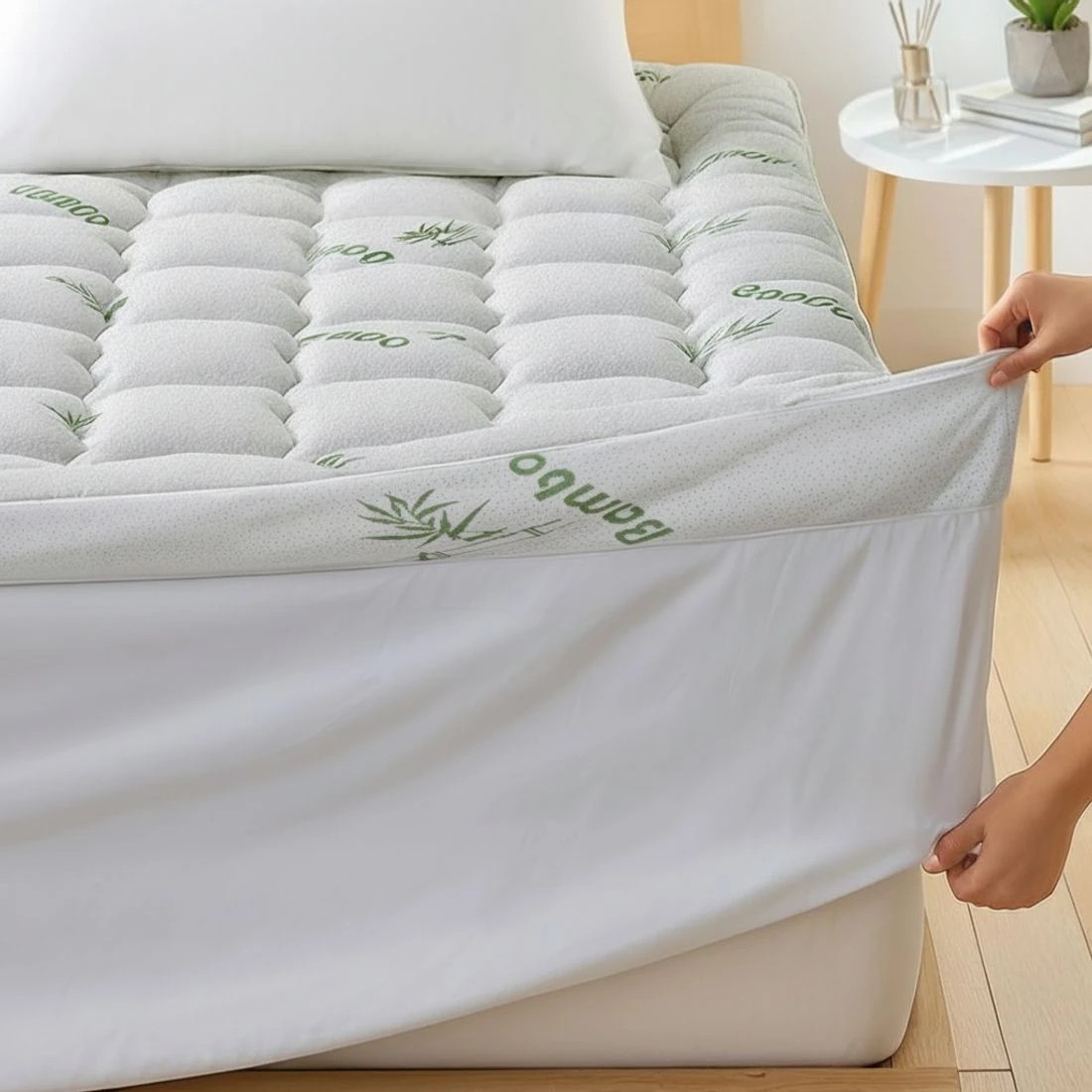 8 Giselle Bedding 1500GSM Pillowtop Mattress Topper Bamboo Mattress Pad for Back Pain Relief Washable - White, 8 of 9