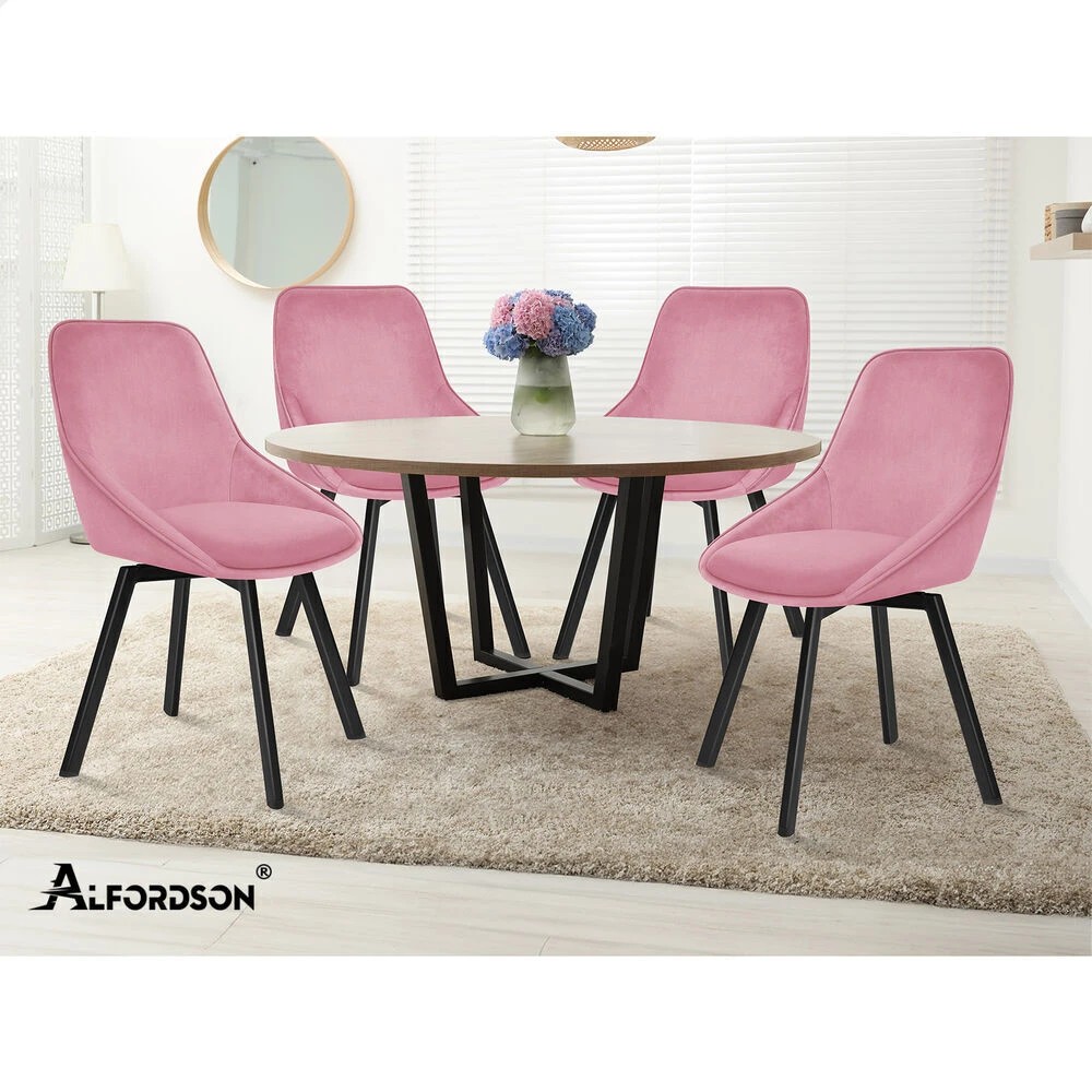 10 Alfordson 2x Dining Chairs Accent Kitchen Swivel Lounge Padded Seat Velvet - Pink, 10 of 10