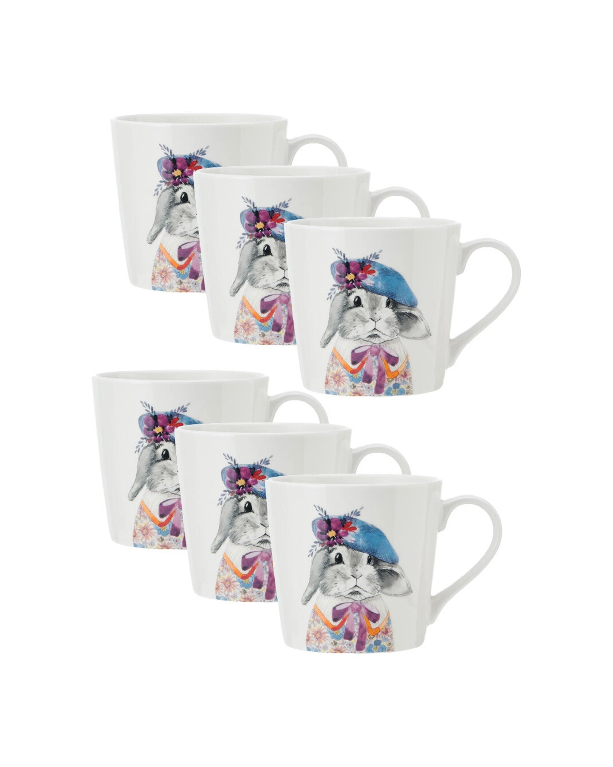 1 Mikasa 6PK Fine China Coffee Tea Mug 380ml Rabbit Themed Hand Painted Design - Multi, 1 of 3