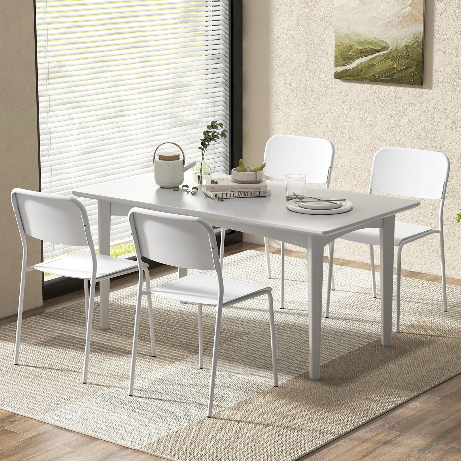 2 Costway 4x Armless Dining Chairs Plastic Kitchen Side Chairs w/Backrest - White, 2 of 3
