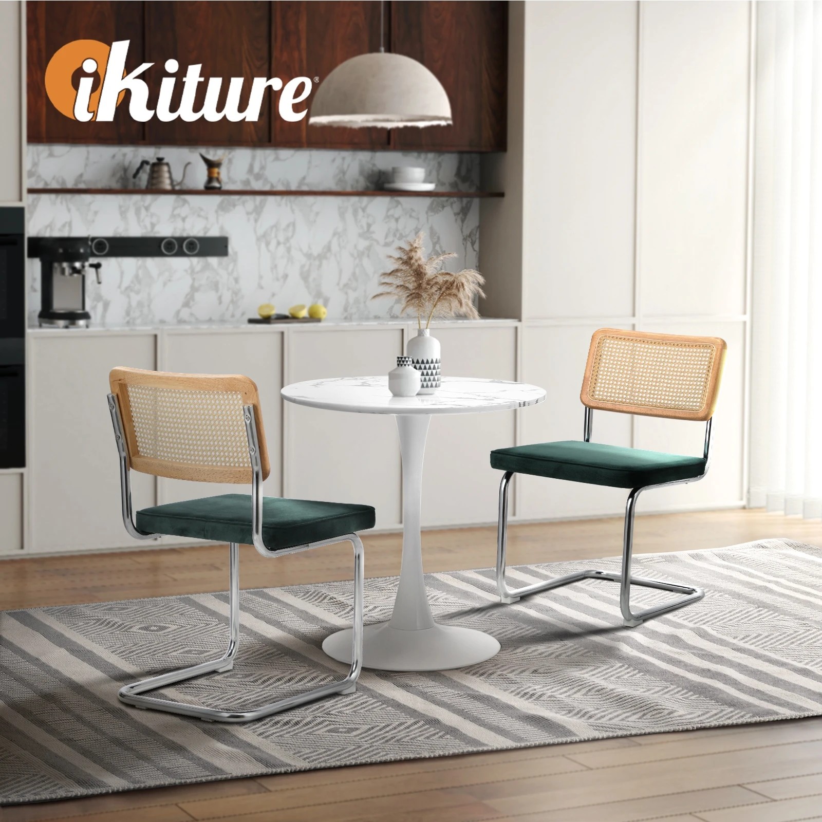 4 Oikiture 60cm Round Dining Table with 2PCS Dining Chairs Velvet - Multi, 4 of 9