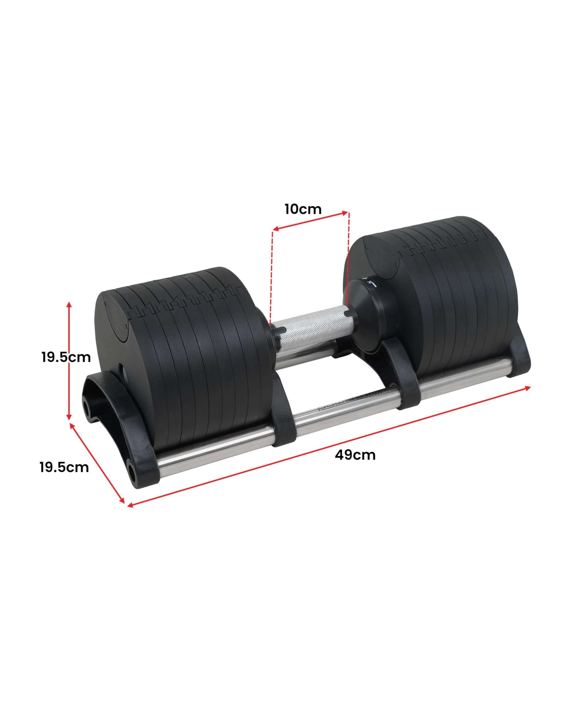 2 Powertrain Eon Black Dial Up 45KG Adjustable Dumbbell Pair 9 Weight Options Safety Lock Easy Weight Adjustment Cast Iron, 2 of 6