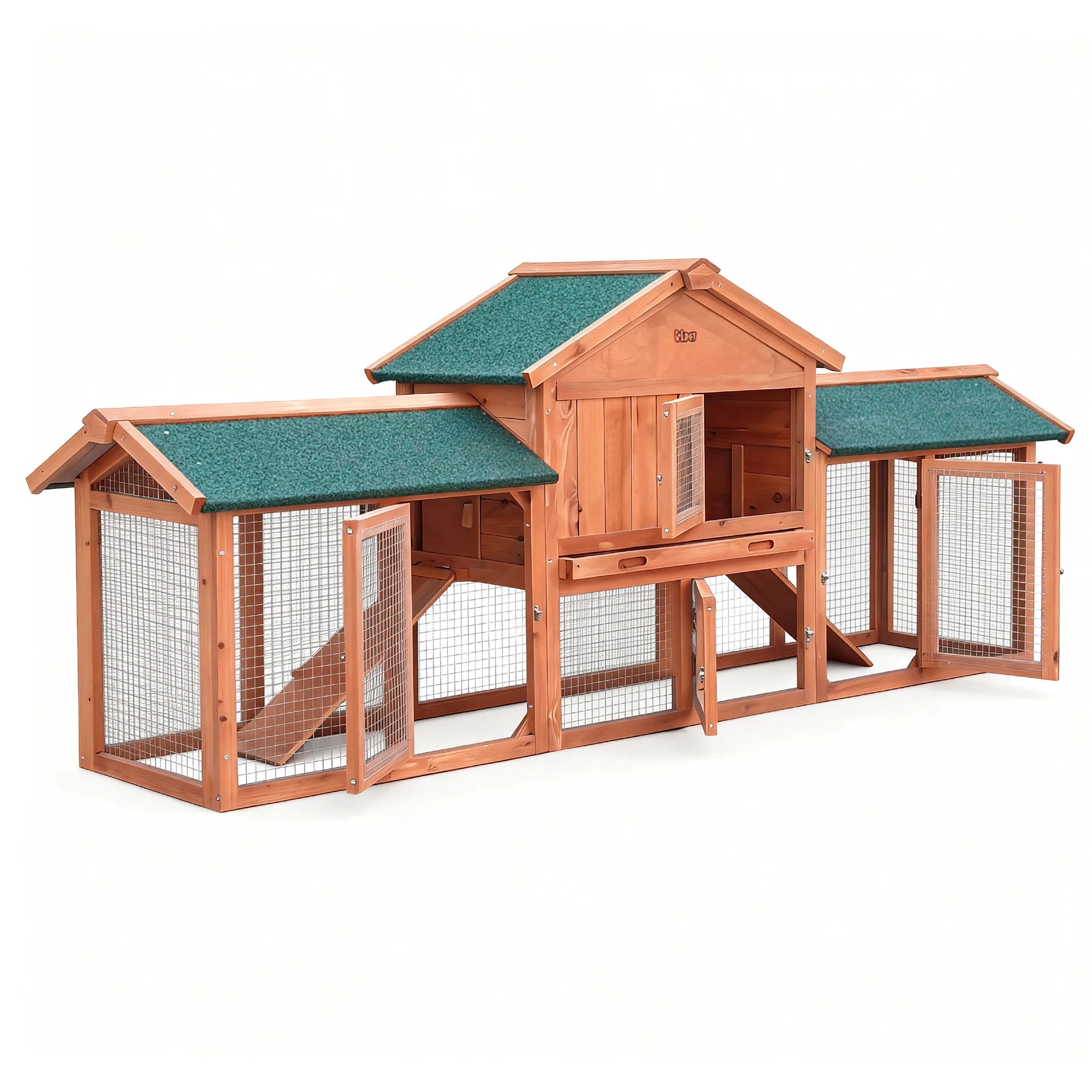 1 i.Pet Chicken Coop Rabbit Hutch 220cm x 44cm x 84cm Large Run Wooden Outdoor Bunny - Brown, 1 of 1