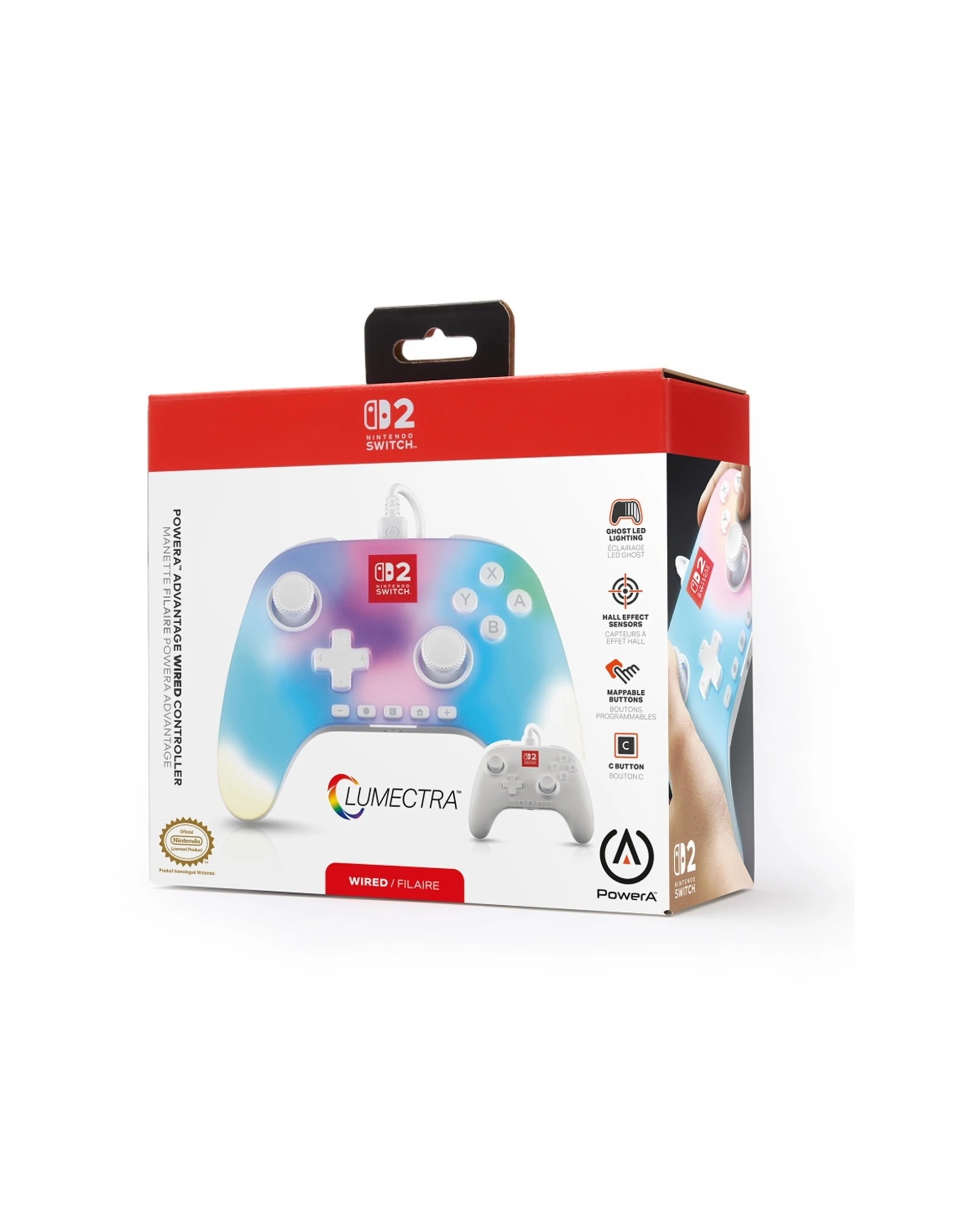 2 PowerA Nintendo Switch 2 Advantage Wired Gaming Controller 3.5mm Jack Lumectra - White, 2 of 7