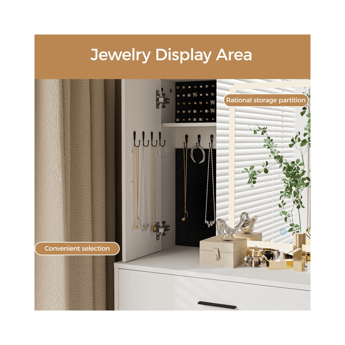 6 Advwin Dressing Table Stool Set With Mirror Led Lights Jewelry Armoire, 6 of 10