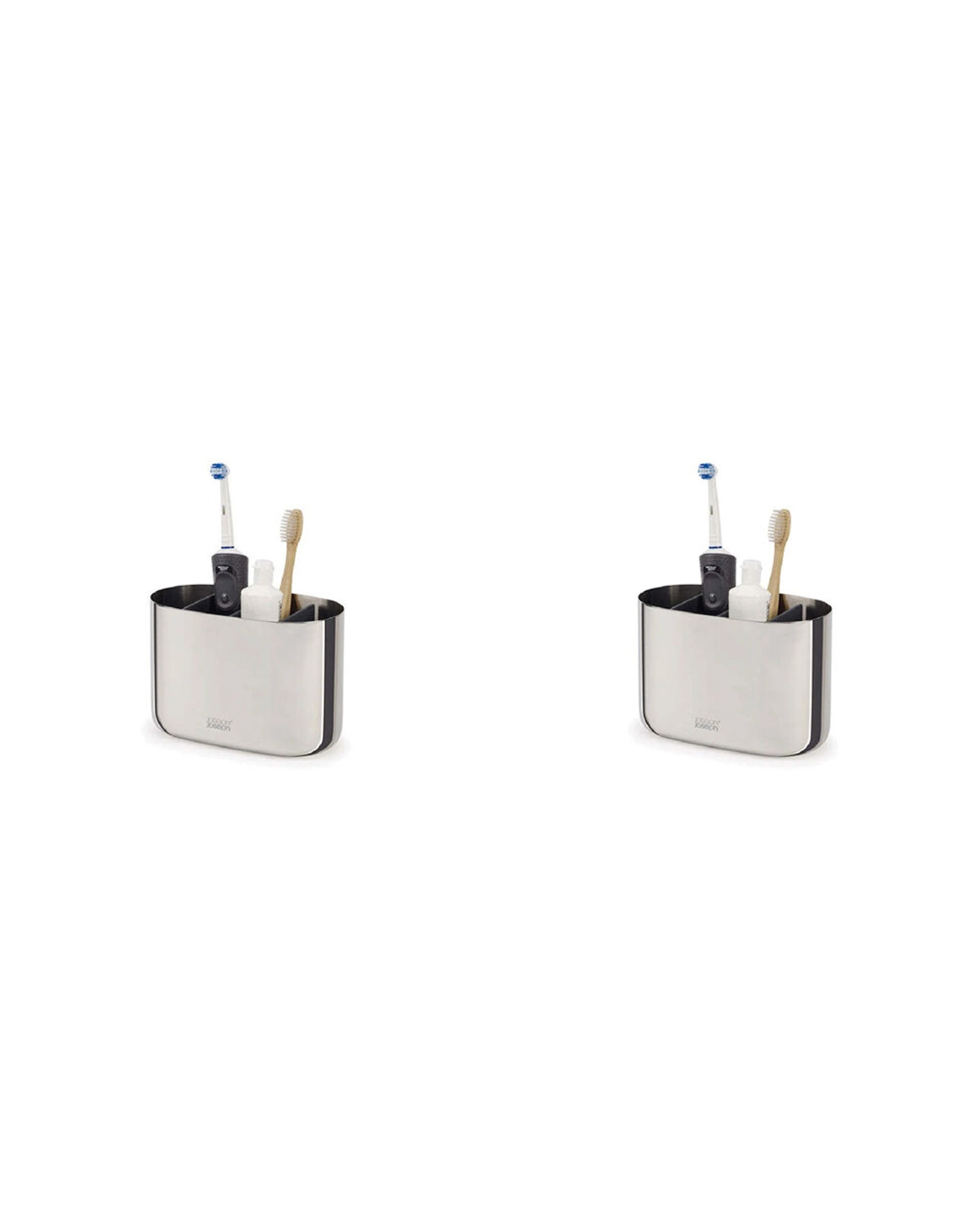 1 Joseph Joseph EasyStore Luxe Toothbrush Caddy Large Twin Pack 17.5cm Steel 2PK - Silver, 1 of 5
