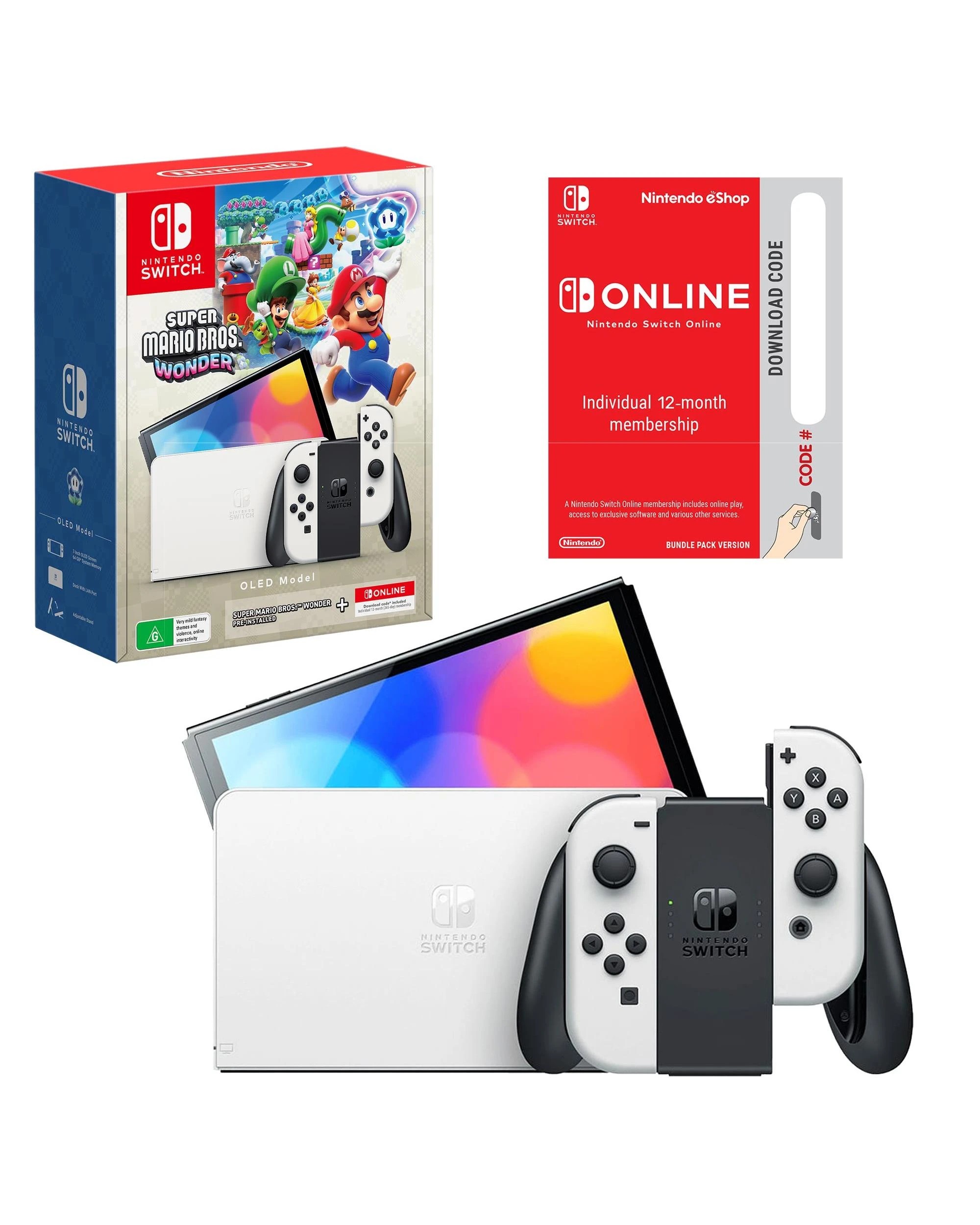 1 Nintendo Switch OLED Model White Console with Super Mario Bros. Wonder and 12 Months Online Membership - White, 1 of 6