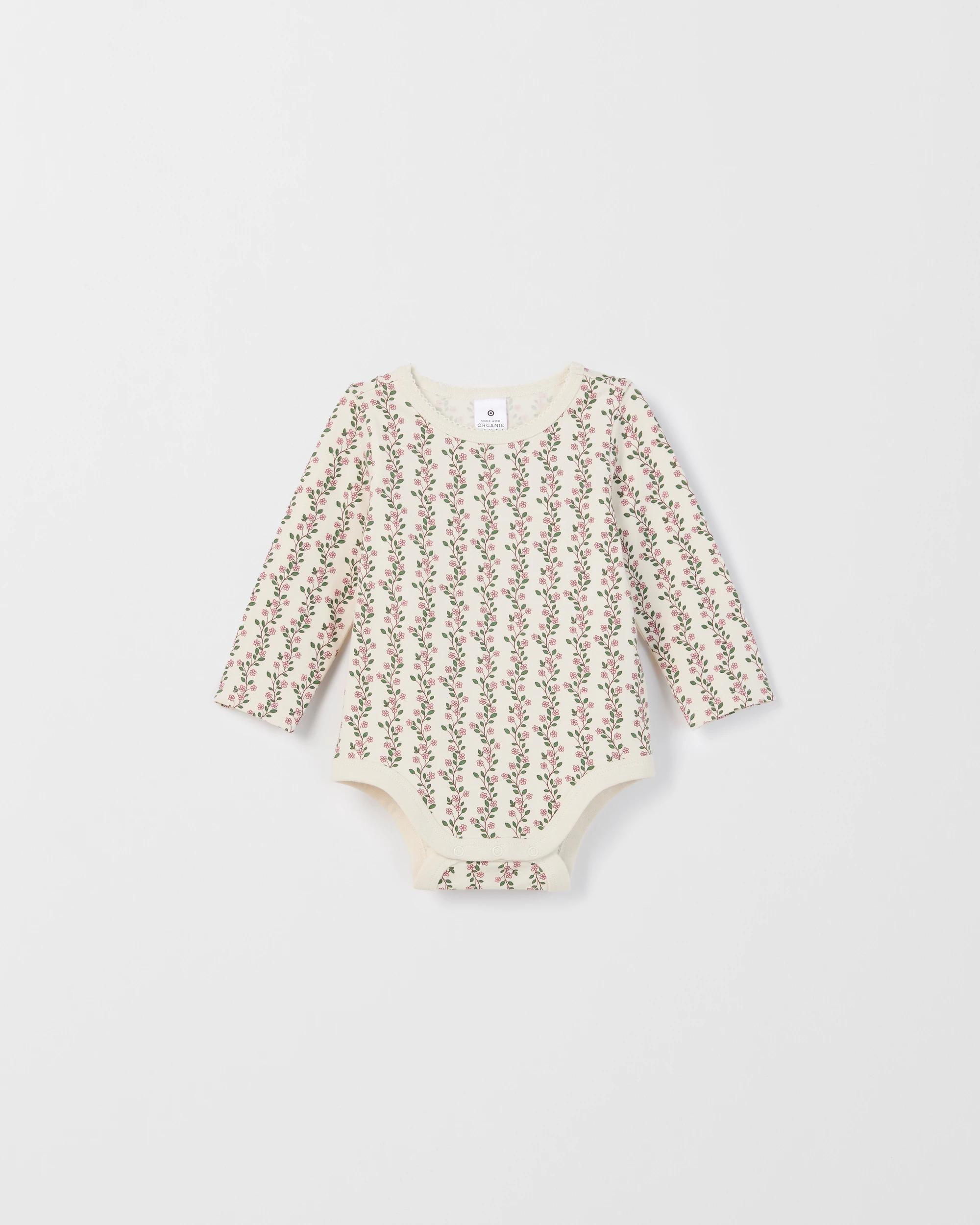4 Target Baby Baby Organic Cotton 3 Pack Long Sleeve Pointelle/Rib Bodysuit TRAILING FLORAL, 4 of 5