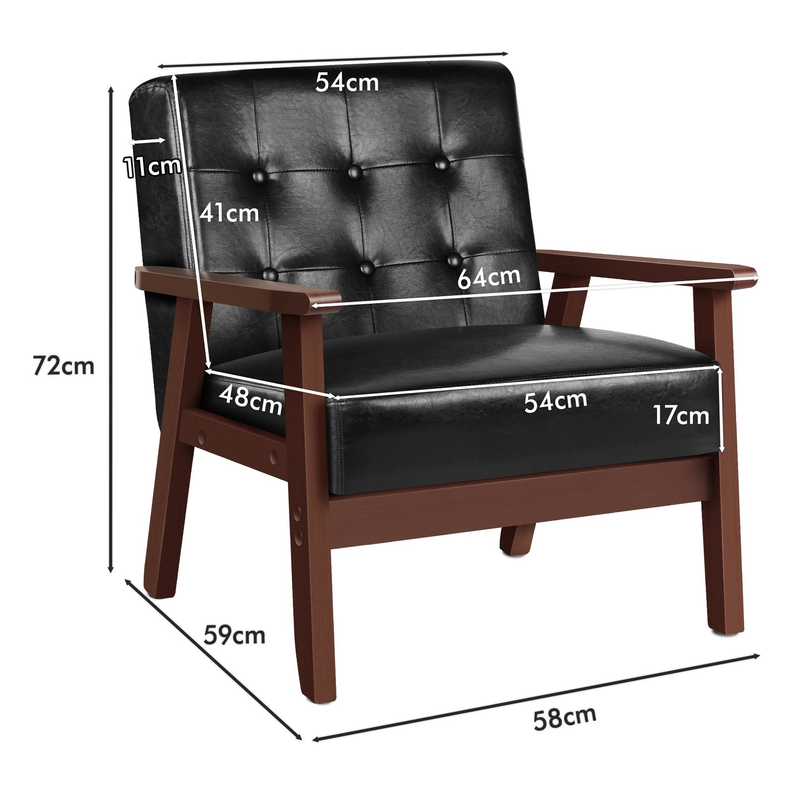 6 Alfordson Armchair Lounge Chair Tufted PU Leather Accent Chair Sofa Couch - Black, 6 of 9
