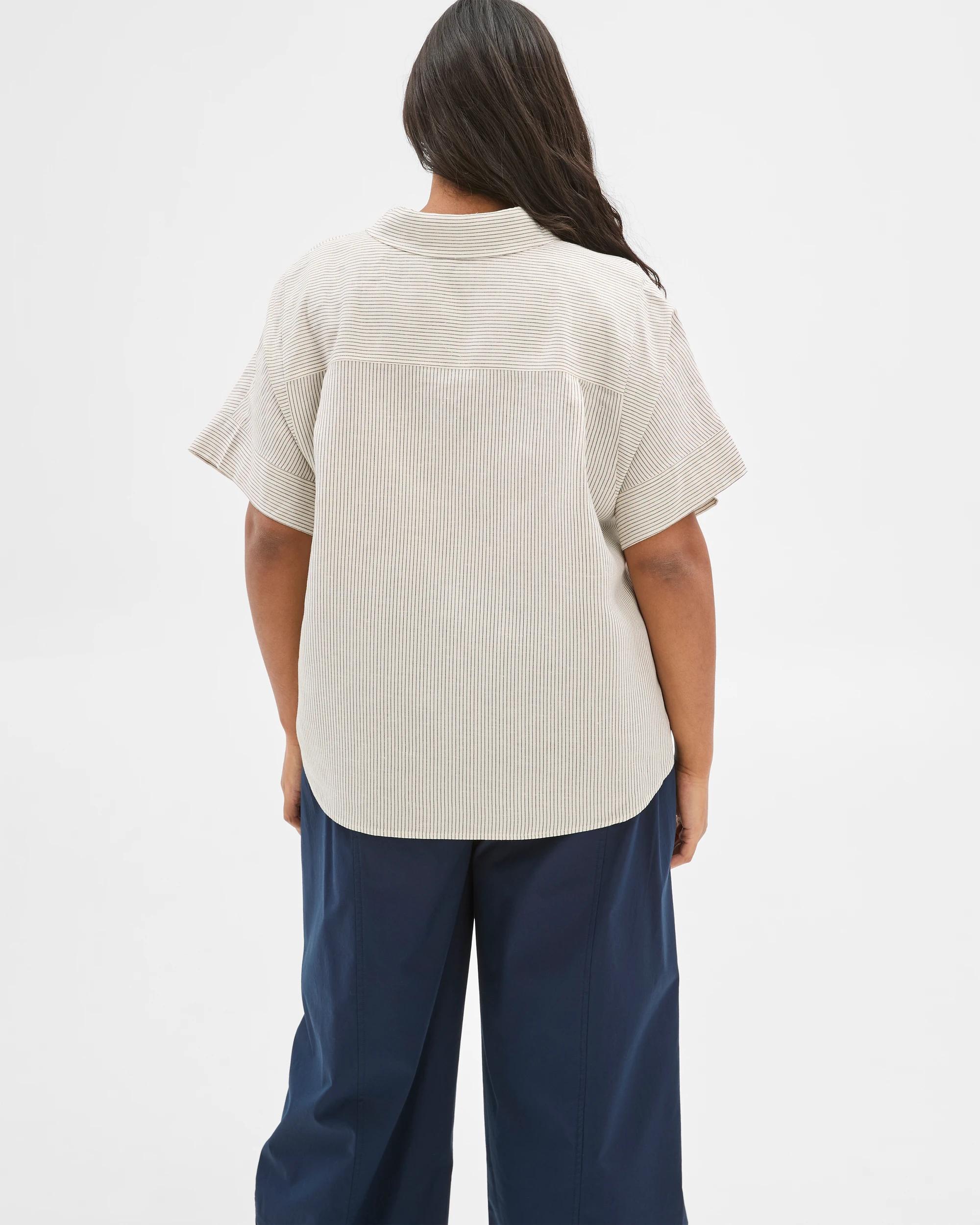 5 Target Plus Size European Linen Blend Boxy Shirt BRUNETTE/WHITE STRIPE, 5 of 6