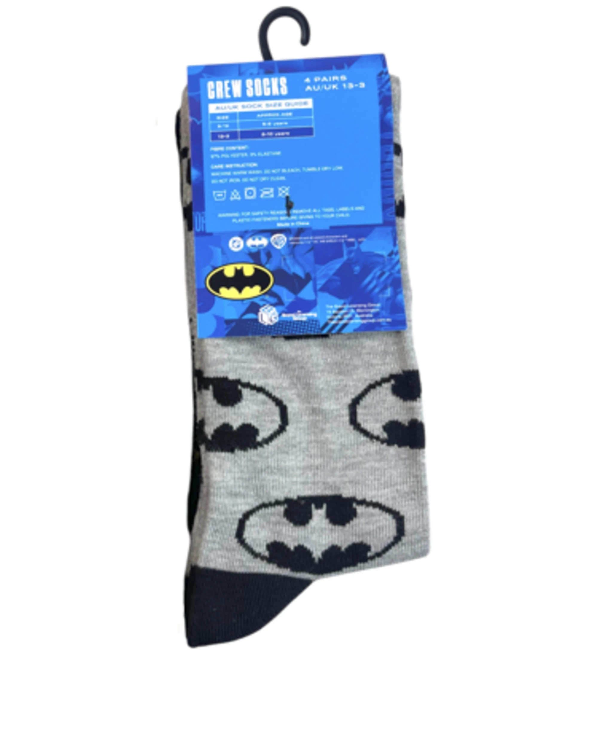 5 Warner Bros Batman Crew Kids Sock 4 Pack Asst. Size - 13-3, 5 of 6