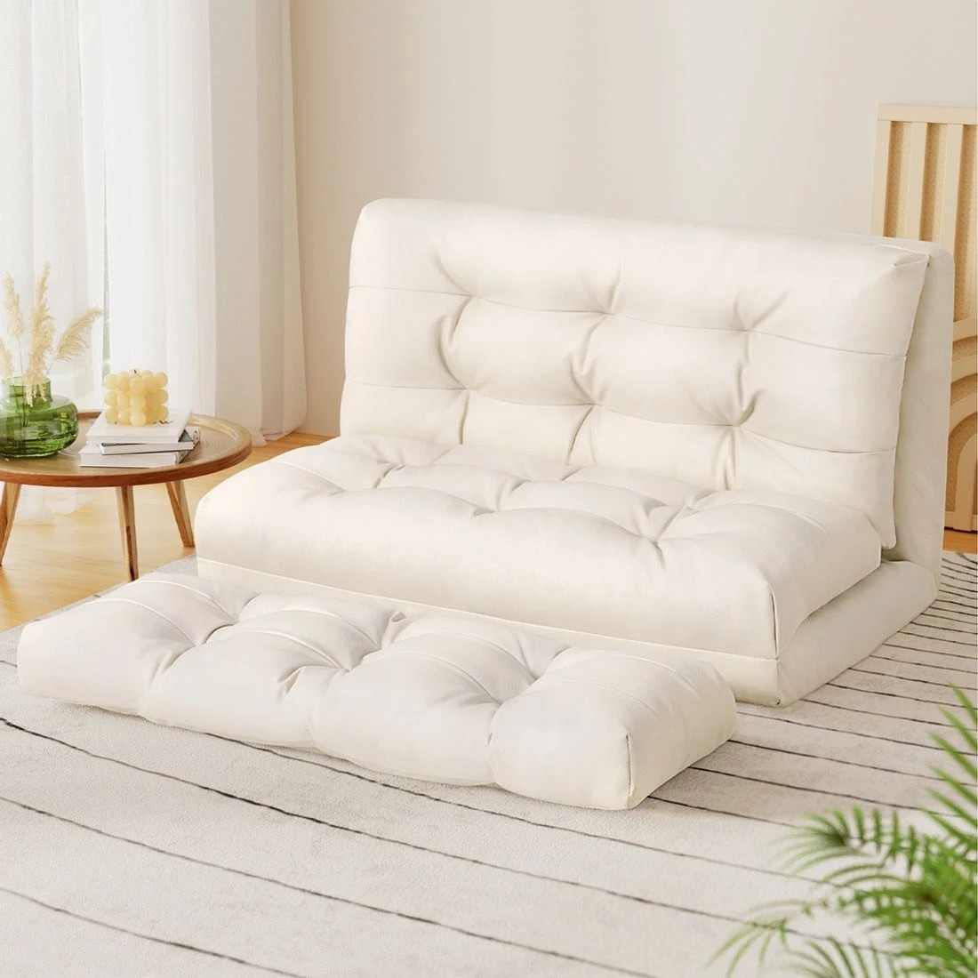 3 Artiss Floor Lounge Sofa Bed 2 Seater Pillow Leather - White, 3 of 5