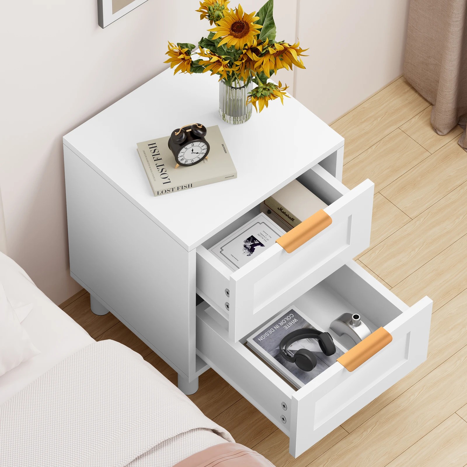 5 Alfordson 2x Bedside Table Side Storage Nightstand 2 Drawers Cabinet - White, 5 of 10