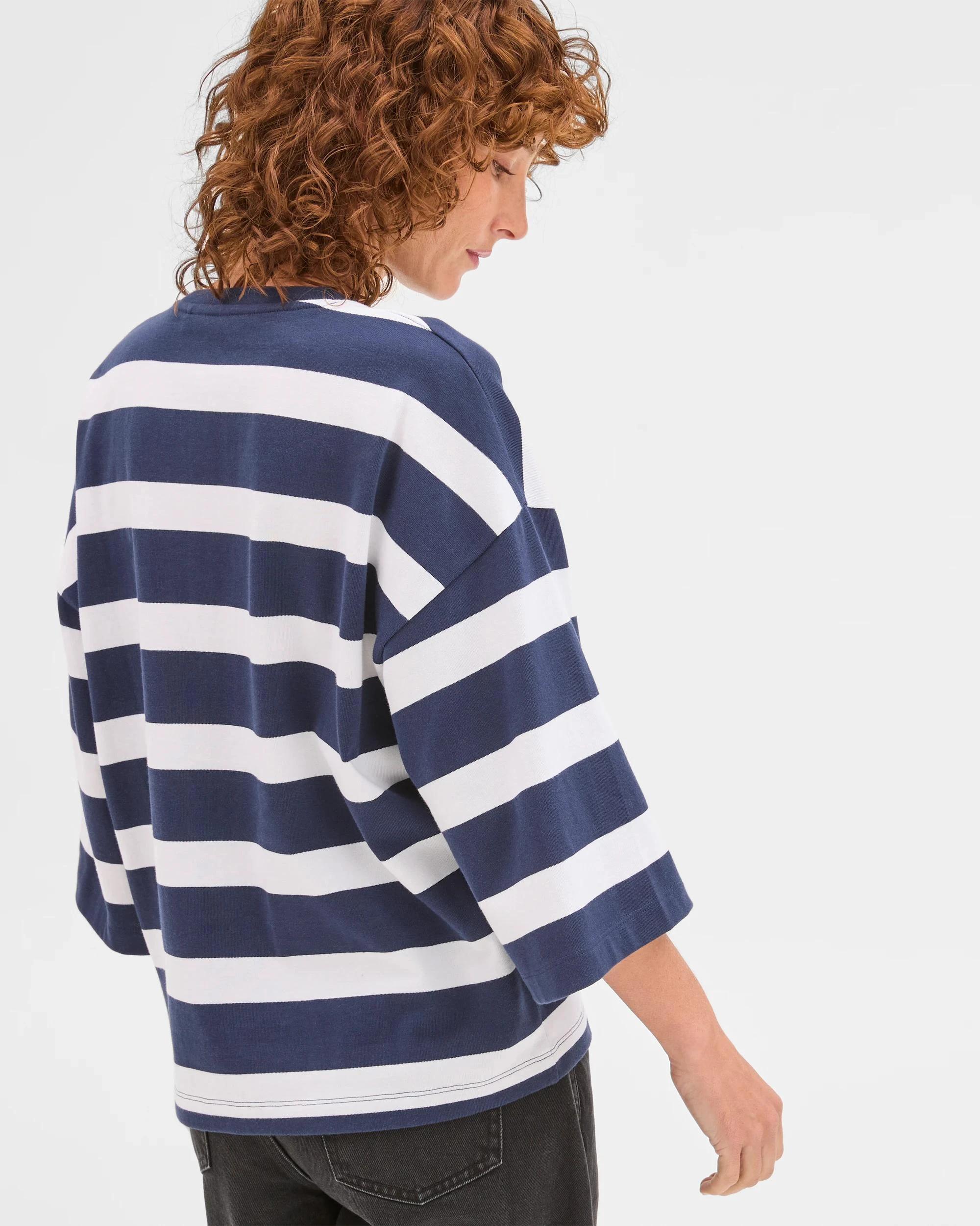 7 Target Woman Australian Cotton 3/4 Length Wide Sleeve Boxy T-Shirt NAVY + WHITE, 7 of 7