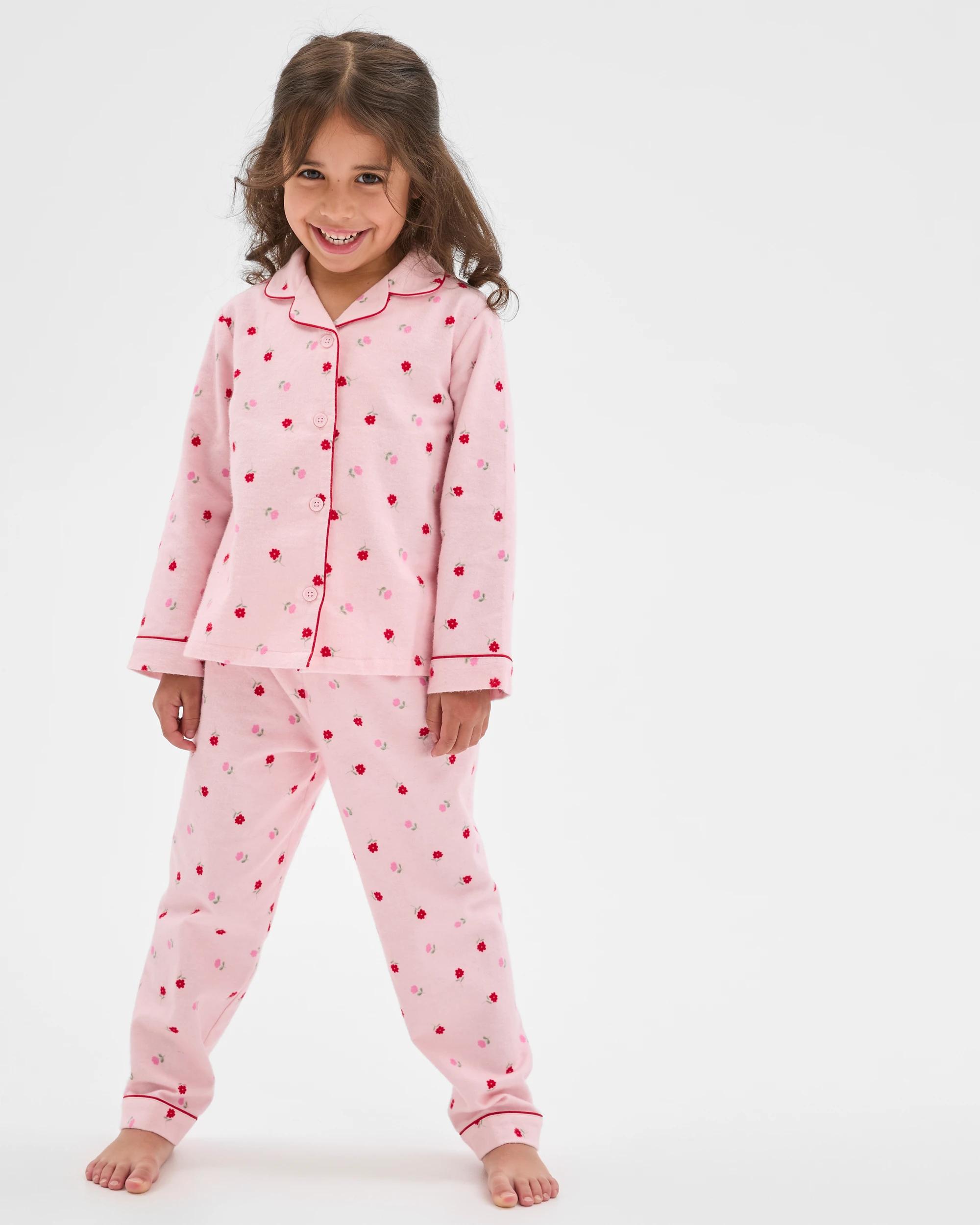 2 Target Kids Australian Cotton Younger Girls Flannel Pyjama Set FLORAL, 2 of 7