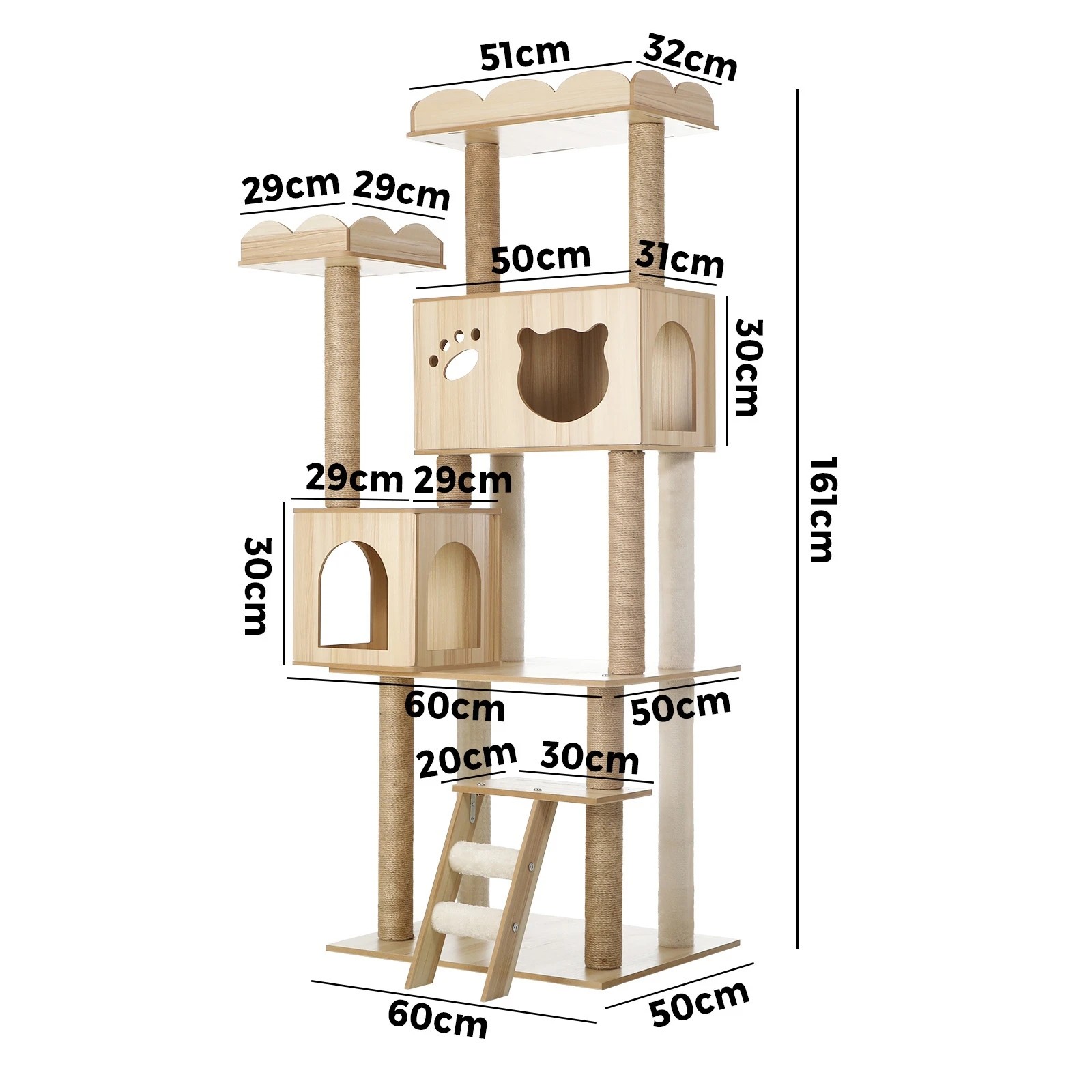 7 Alopet Cat Tree Tower Scratching Post House Bed Wood Scratcher Condo 161cm
 - Natural, 7 of 7