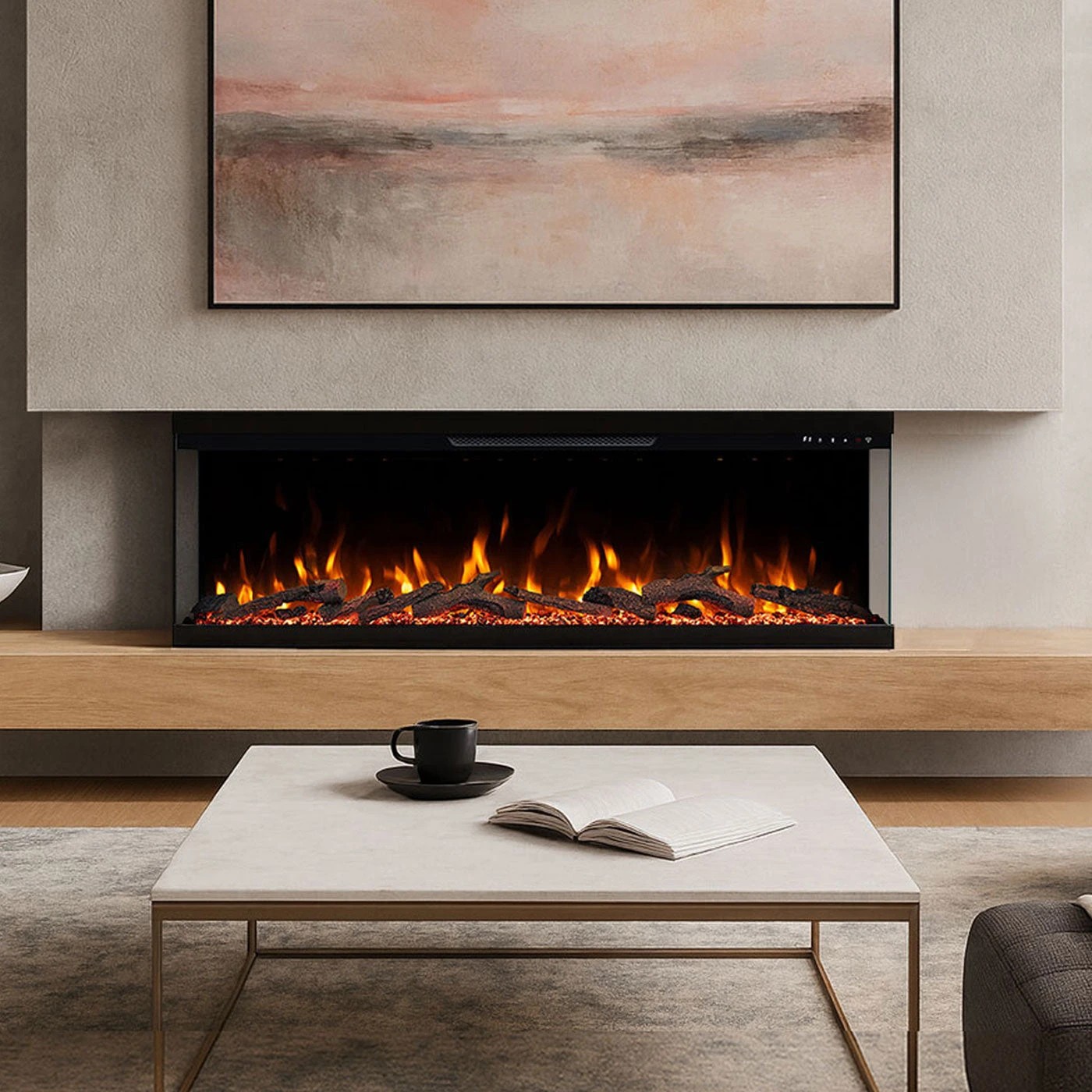 1 Moda Living Aspen 60 inch 3-Sided Electric Fireplace - Black, 1 of 7