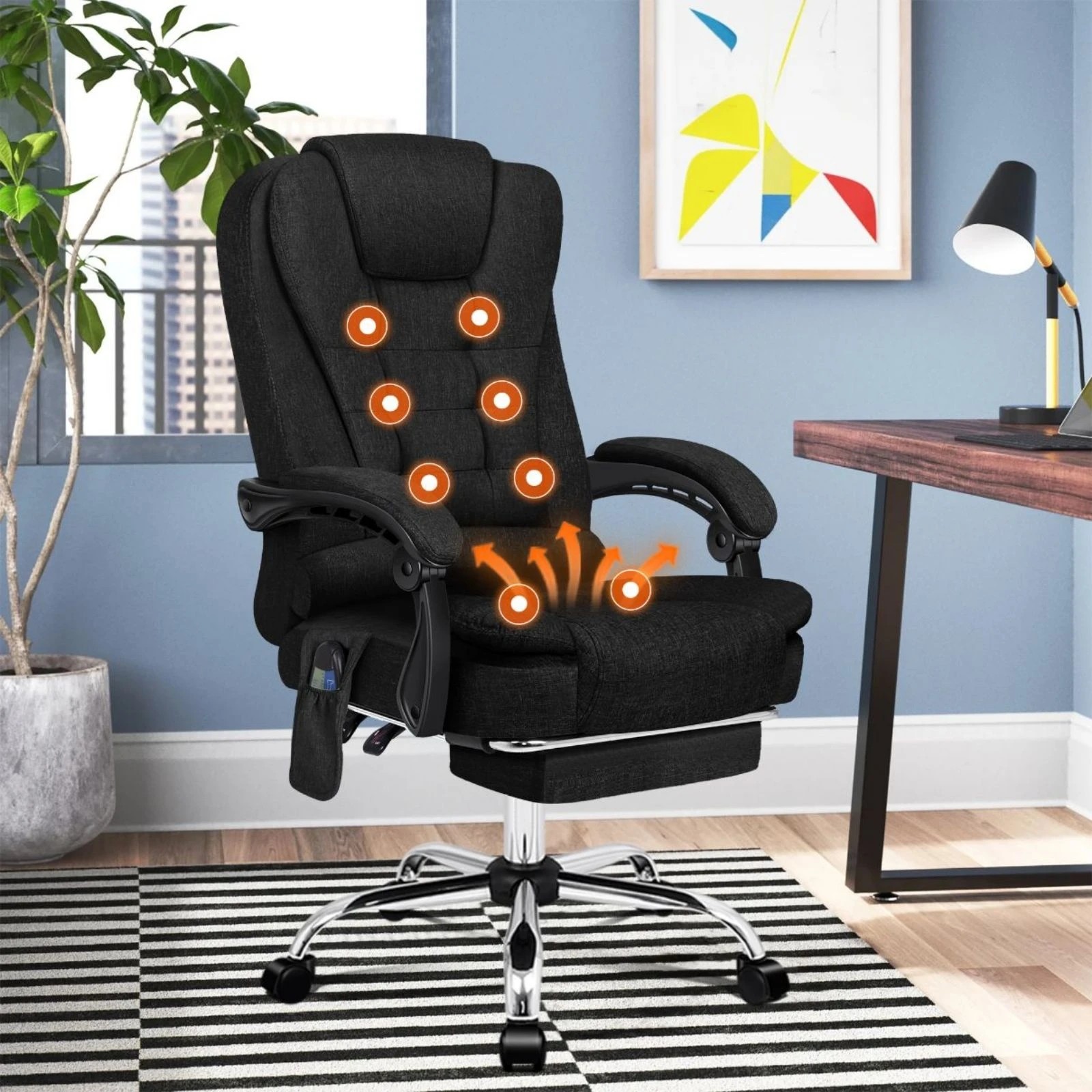 2 Alfordson Massage Office Chair Fabric Heated Seat Executive Gaming Racer - Black, 2 of 10
