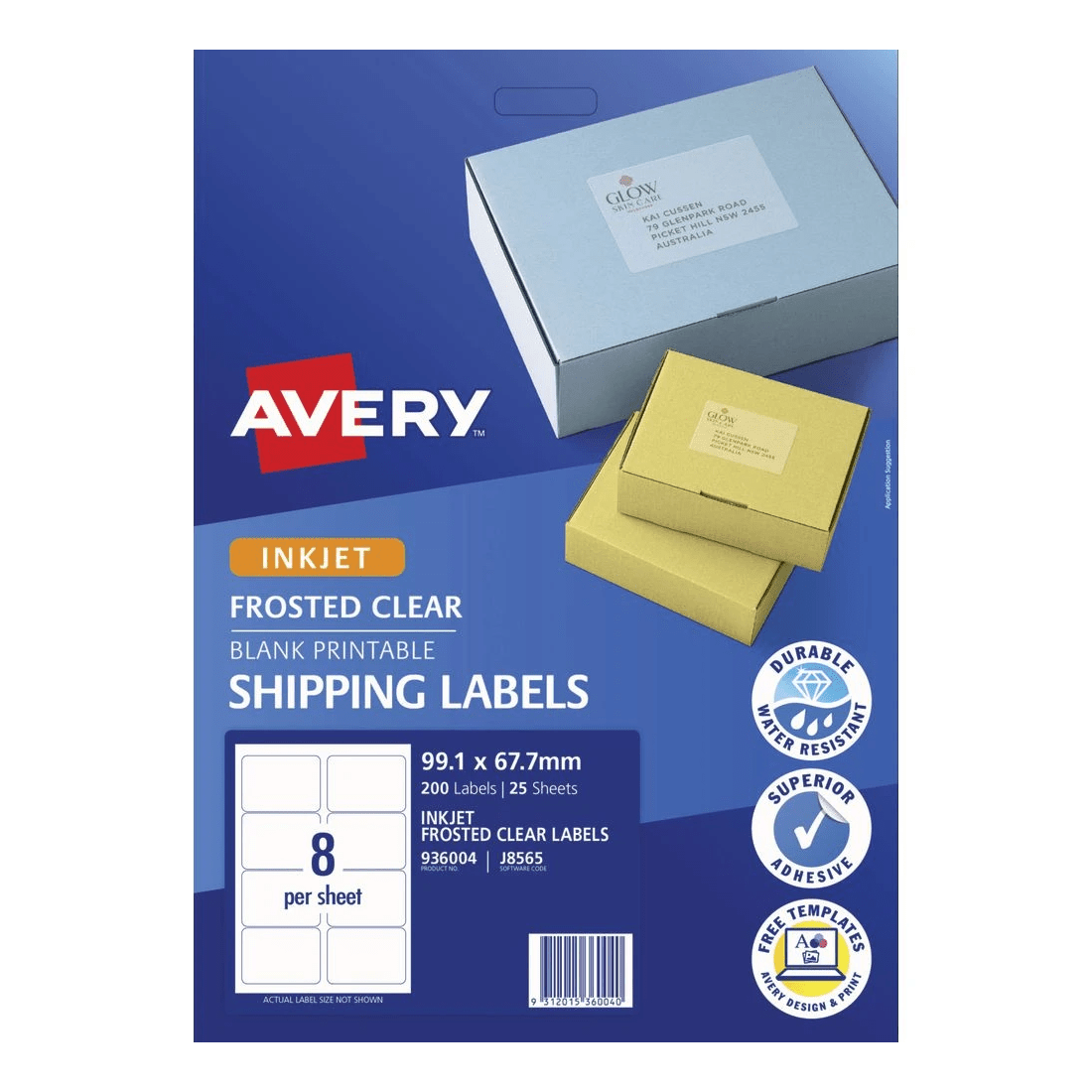 2 Avery 8UP Inkjet Shipping Labels Clear 25 Sheets, 2 of 5