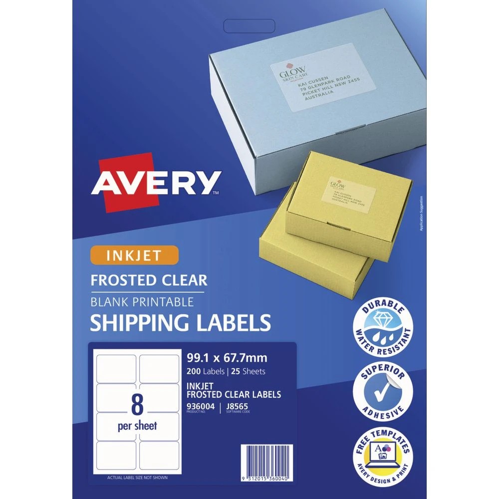 2 Avery 8UP Inkjet Shipping Labels Clear 25 Sheets, 2 of 5
