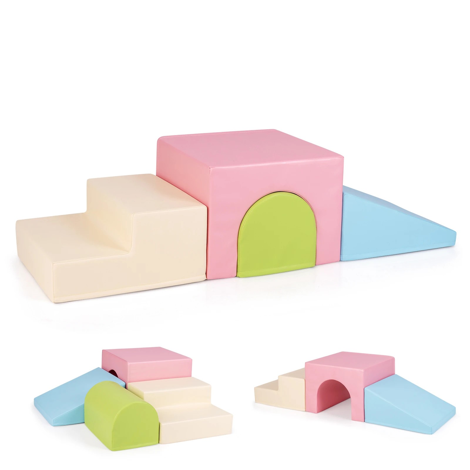 1 Costway 4PCS Soft Corner Climbing Sliding Blocks - Pink, 1 of 2