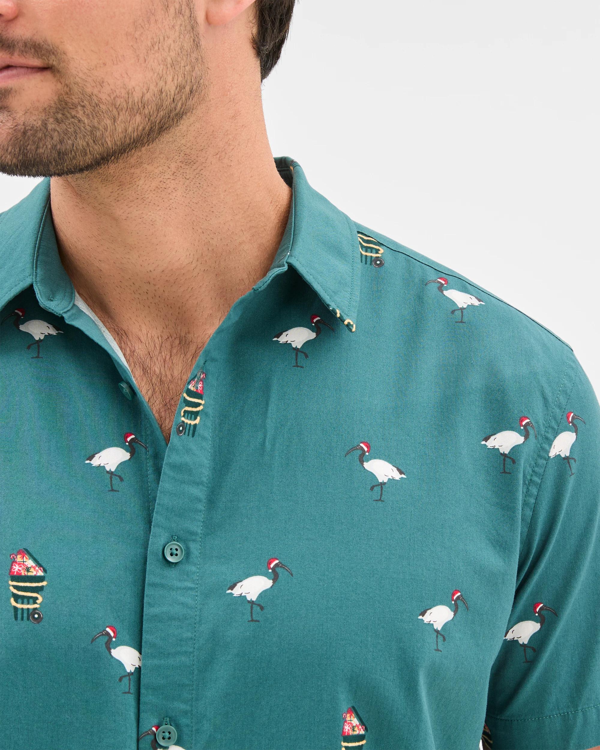 4 Target Christmas Bird Print Shirt GREEN, 4 of 5