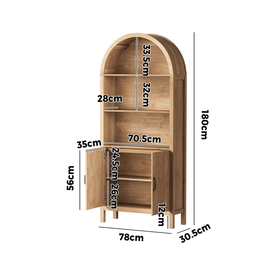 10 Oikiture Arched Bookshelf Display Shelf Bookcase Bookshelves Storage Cabinet
 - natural, 10 of 10
