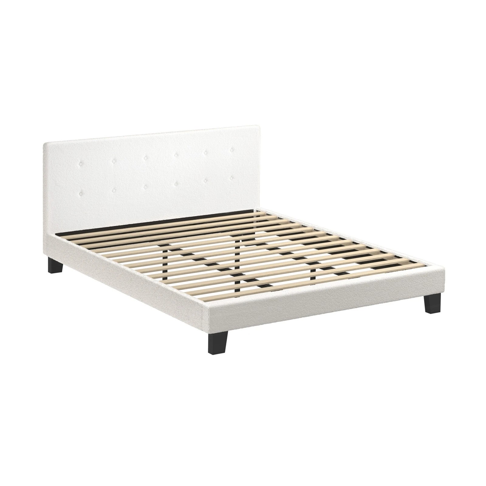 5 Oikiture Bed Frame King Size Bed Platform Boucle - White, 5 of 7