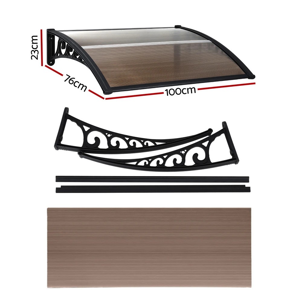 2 Instahut Window Door Awning 0.8mx1m - Brown, 2 of 9