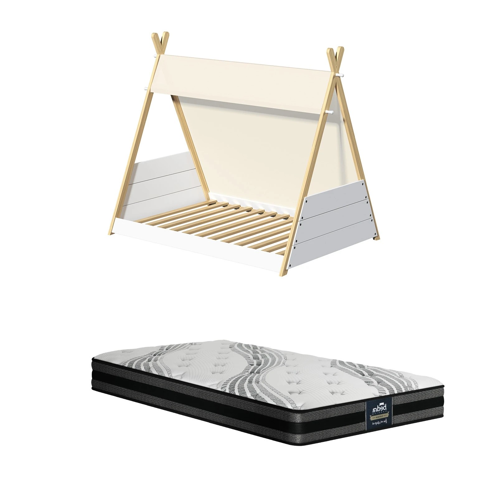 4 Oikiture Kids Bed Frame And Mattress Timber House Teepee Triangle Beds Single
 - Multi, 4 of 10