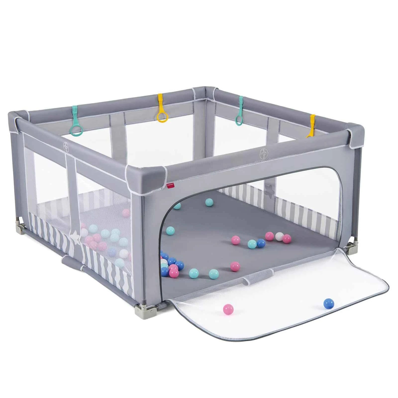 1 Costway Folding Playpen Oxford Fabric Mesh Gate Fence Play Yard Game, 1 of 2