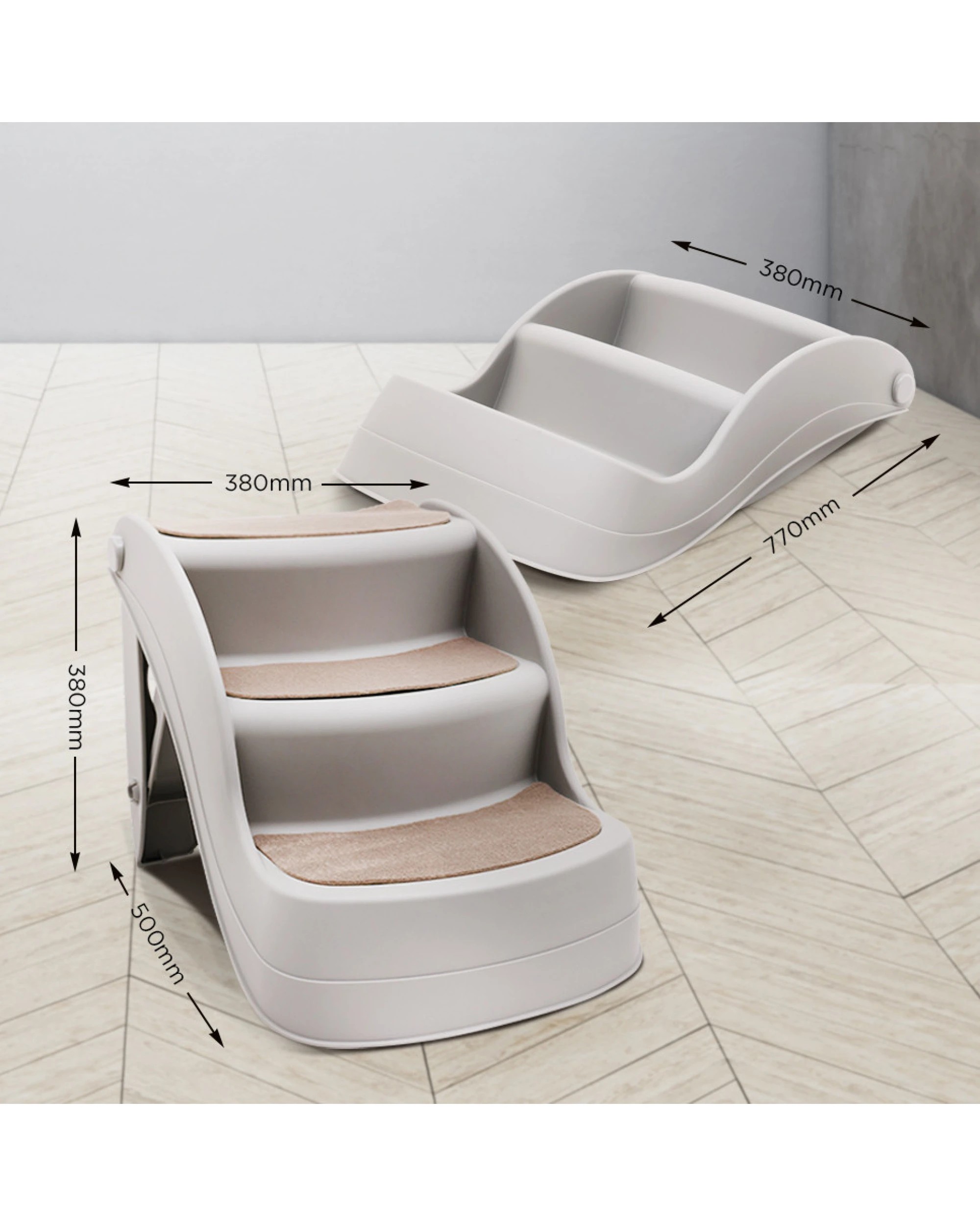 3 Furtastic Foldable Pet Stairs In Grey - 38cm Dog Ladder Cat Ramp, 3 of 4