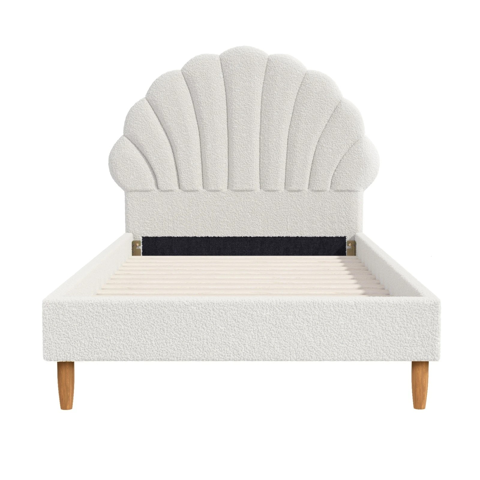 8 Oikiture Single Bed Frame Scallop-shape Bedhead Boucle
 - White, 8 of 10
