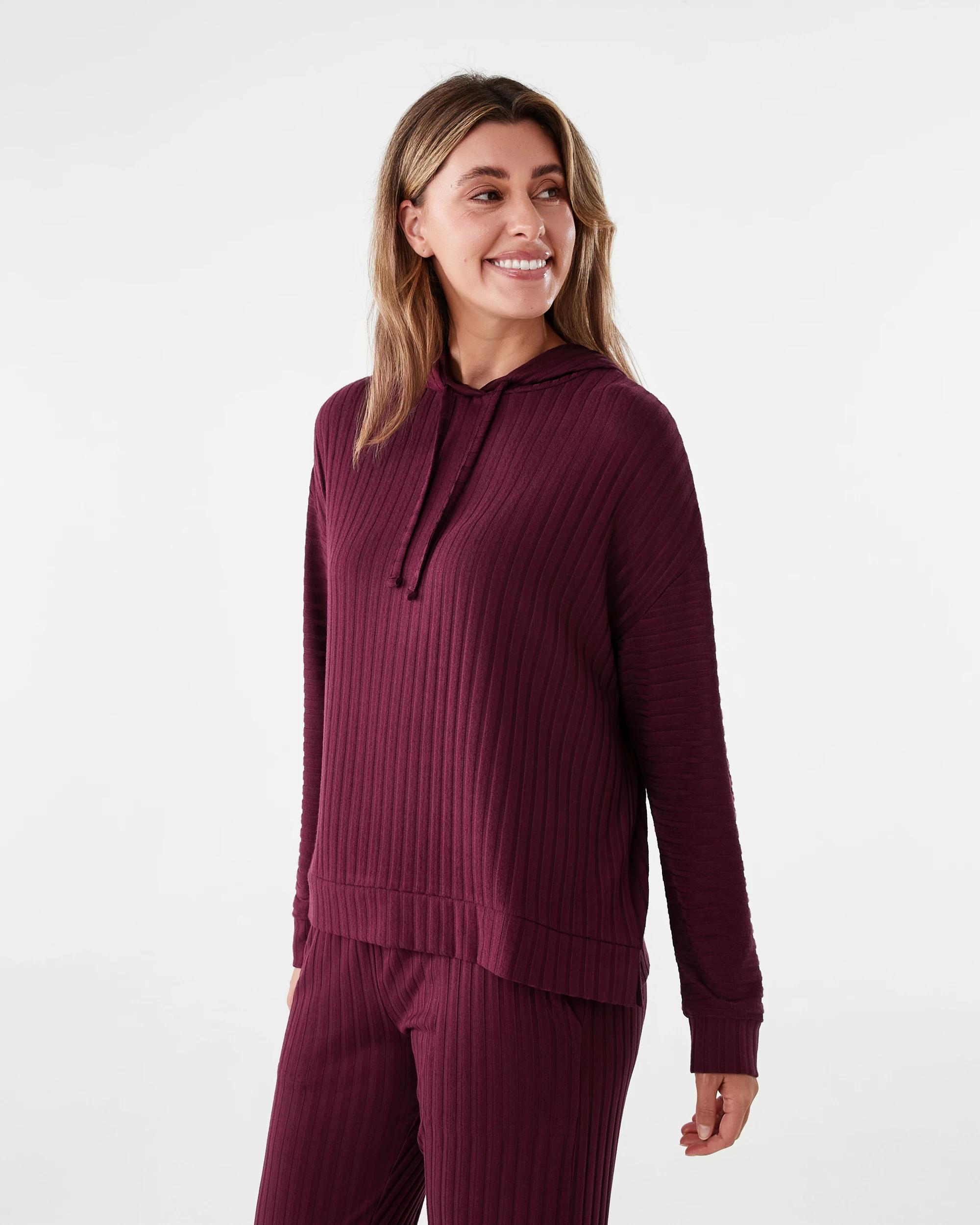 2 Long Sleeve Hooded Lounge Top Velvet Red, 2 of 8