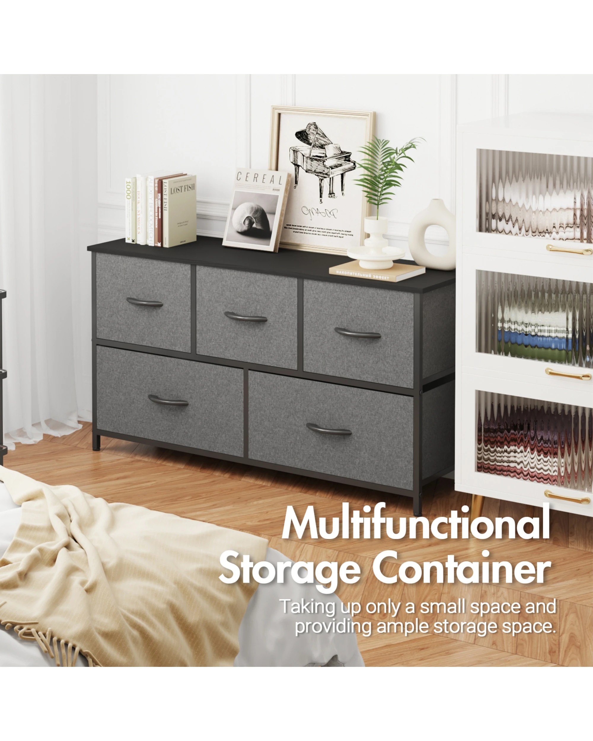 3 Advwin 5 Chest Of Drawers Storage Cabinet Tower Dresser Lowboy
 - Grey, 3 of 9