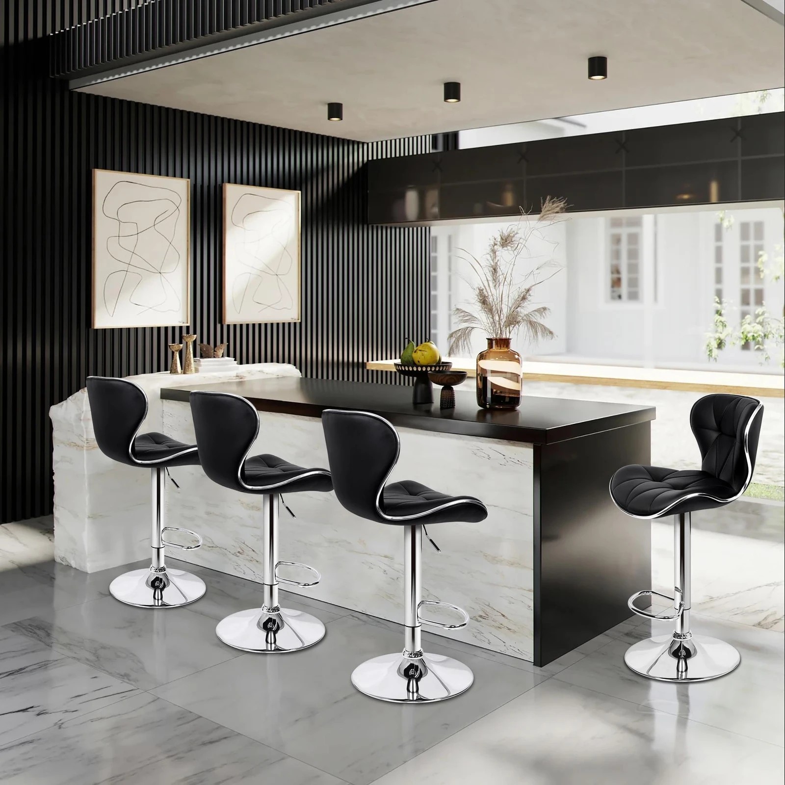 10 Alfordson 2x Bar Stools Luna Kitchen Swivel Chair Leather Gas Lift - Black, 10 of 10