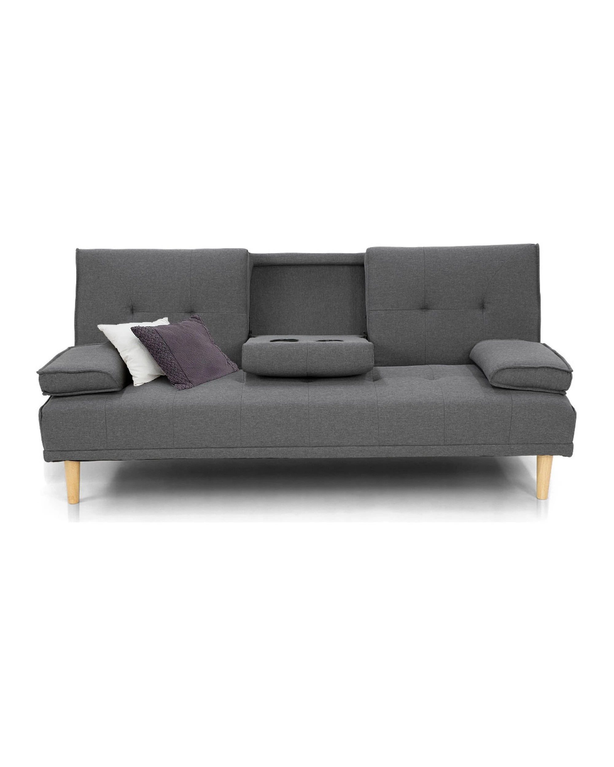1 Sarantino Linen Fabric Sofa Bed Lounge Couch Futon - Grey, 1 of 8