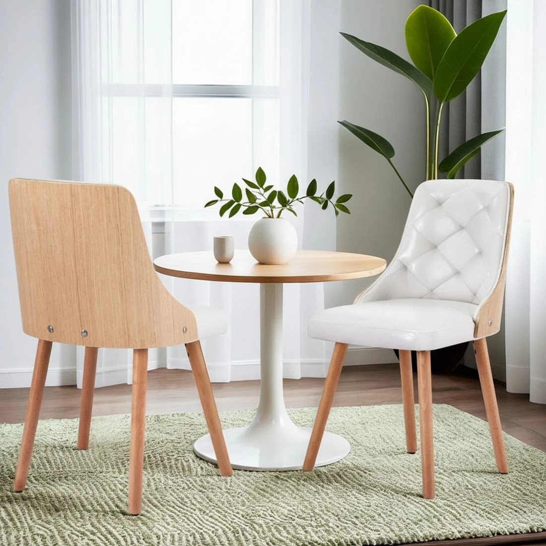 3 1 Set of 2 Artiss Dining Chairs  PU - White, 3 of 5