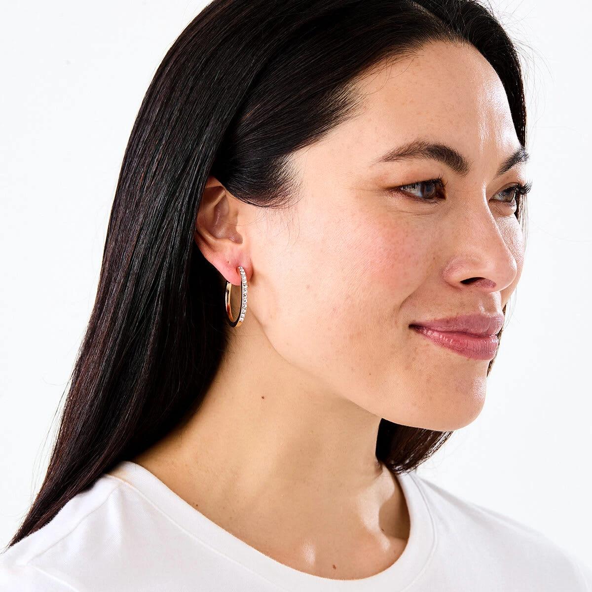 3 3 Pack Diamante Hoop Earrings - Silver Tone Gold, 3 of 5