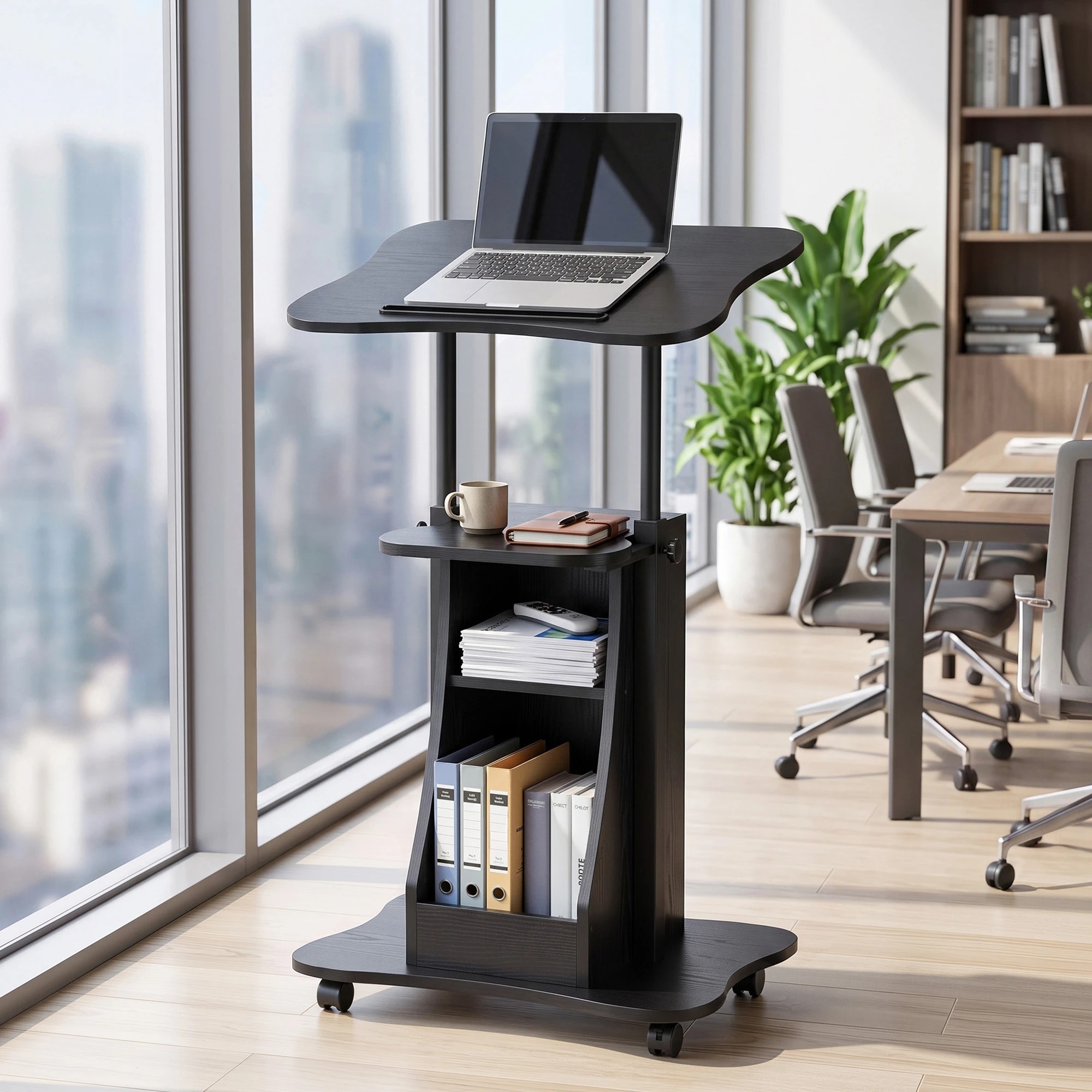 10 Artiss Mobile Podium Stand with Lockable Wheels Height Adjustable Laptop Desk - Black, 10 of 10