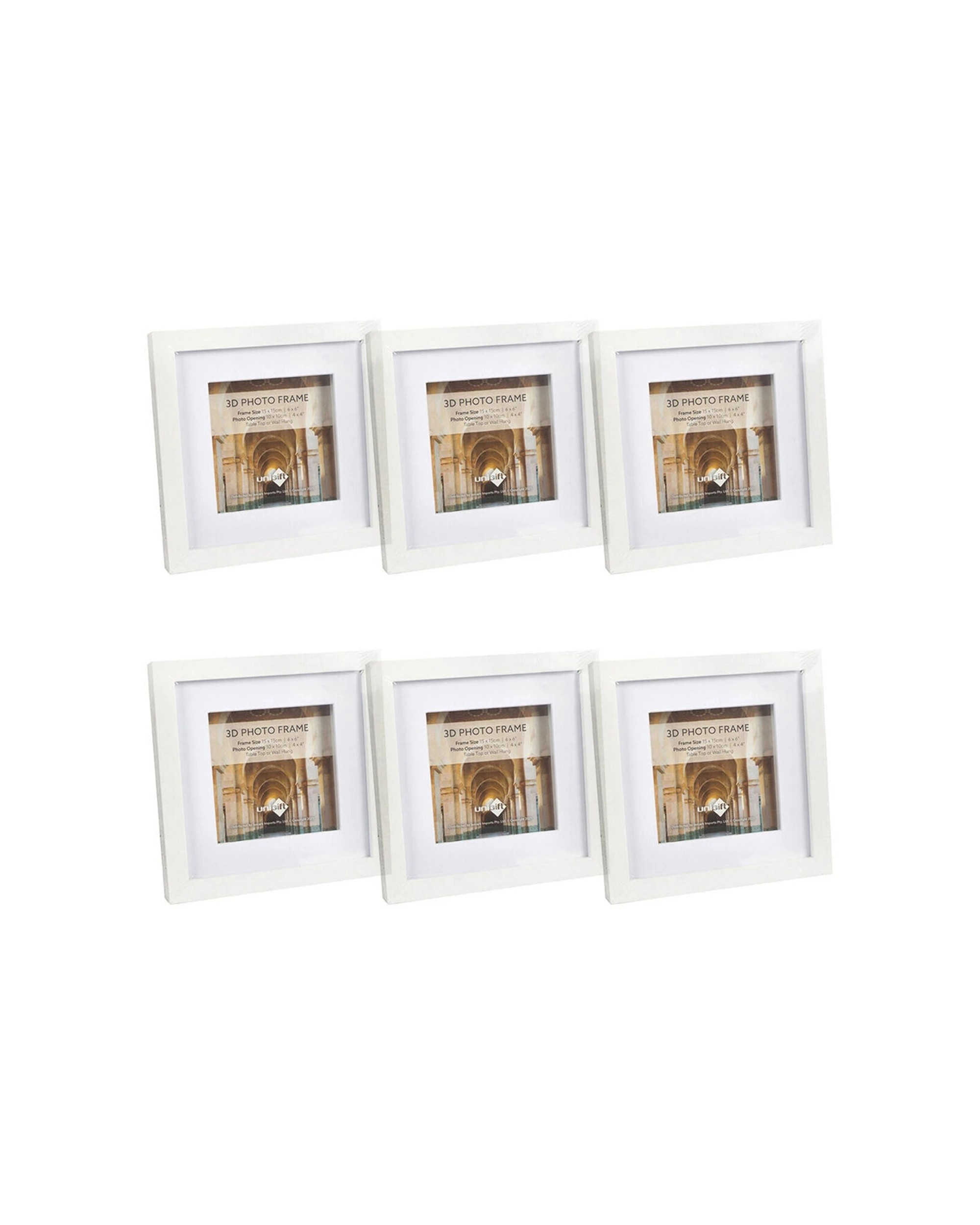 1 Unigift 6PK 3D Wooden Glass Picture Photo Frame 15x15/10x10cm - White, 1 of 1
