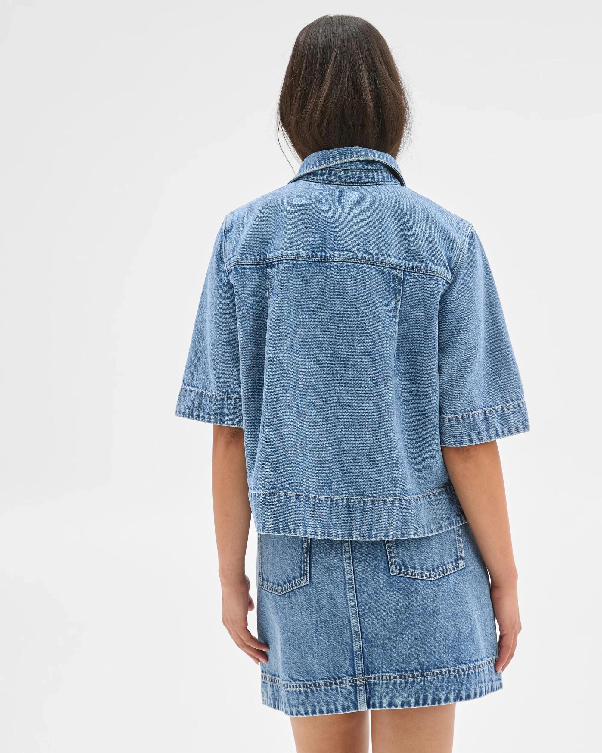 7 Target Denim Denim Short Sleeve Shacket SALT/PEPPER INDIGO, 7 of 7