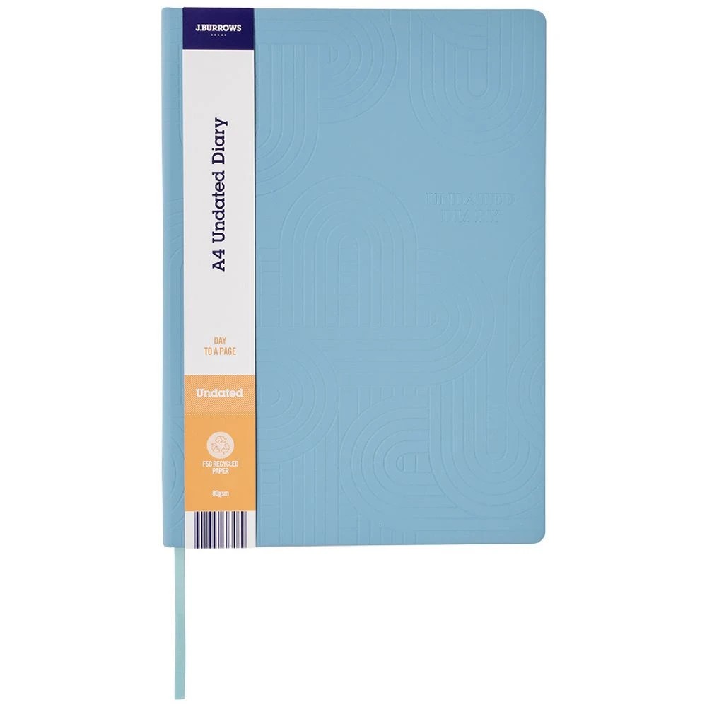 2 J.Burrows A4 Day to Page Undated Embossed Diary Blue, 2 of 8
