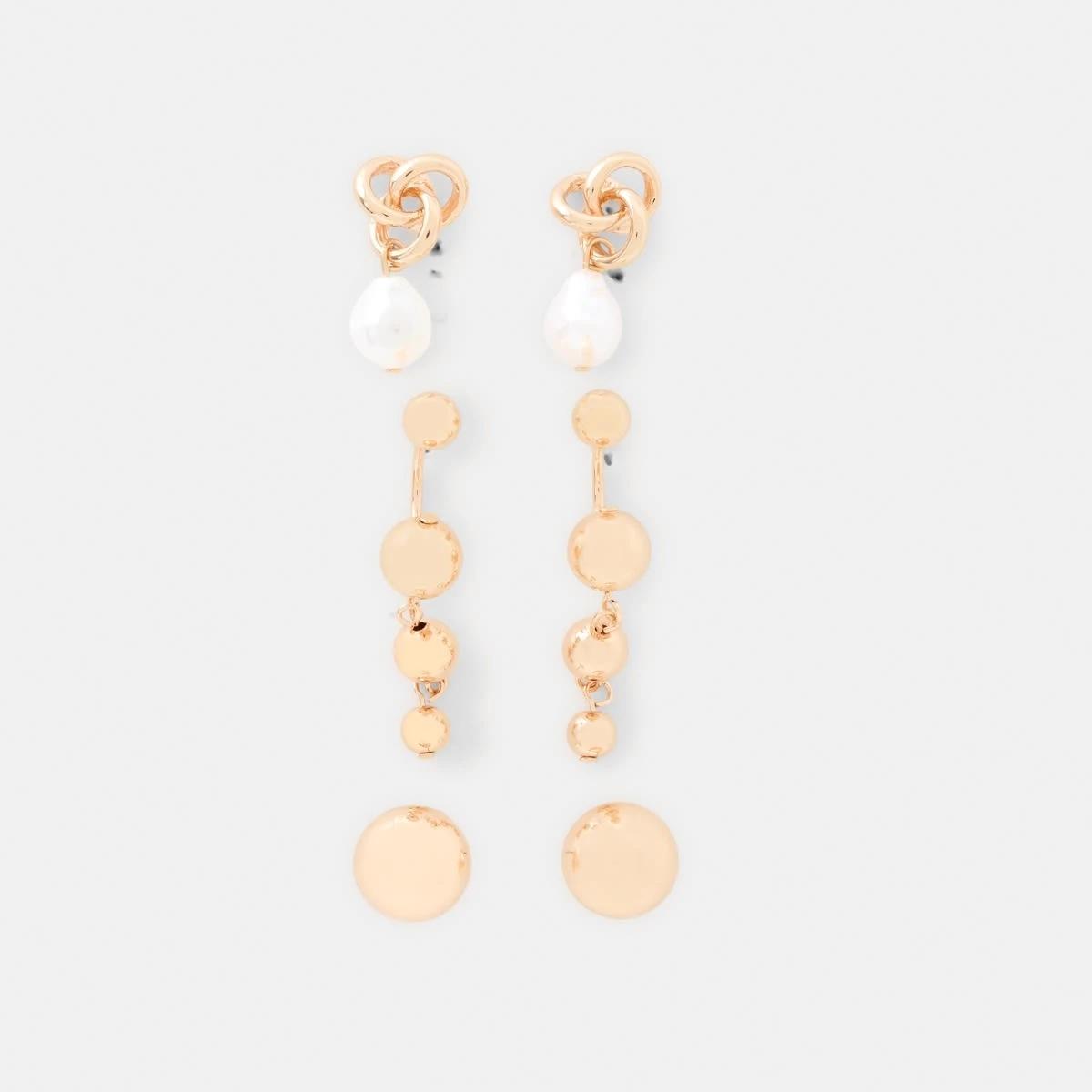 2 3 Pack Dainty Drop Earrings - Gold Tone Gold, 2 of 5