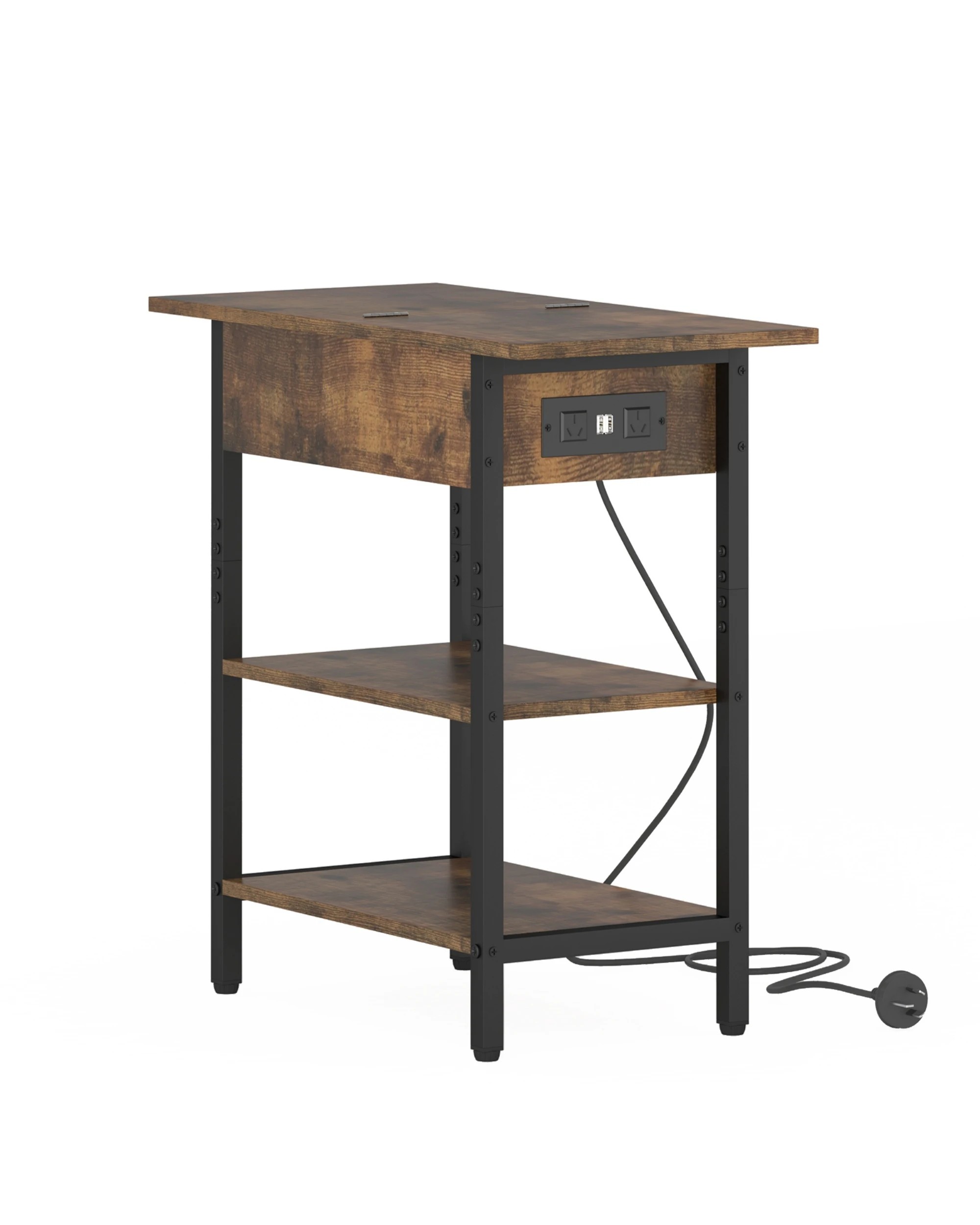 1 Advwin Flip Top Side Table W/ Charging Station Walnut, 1 of 8