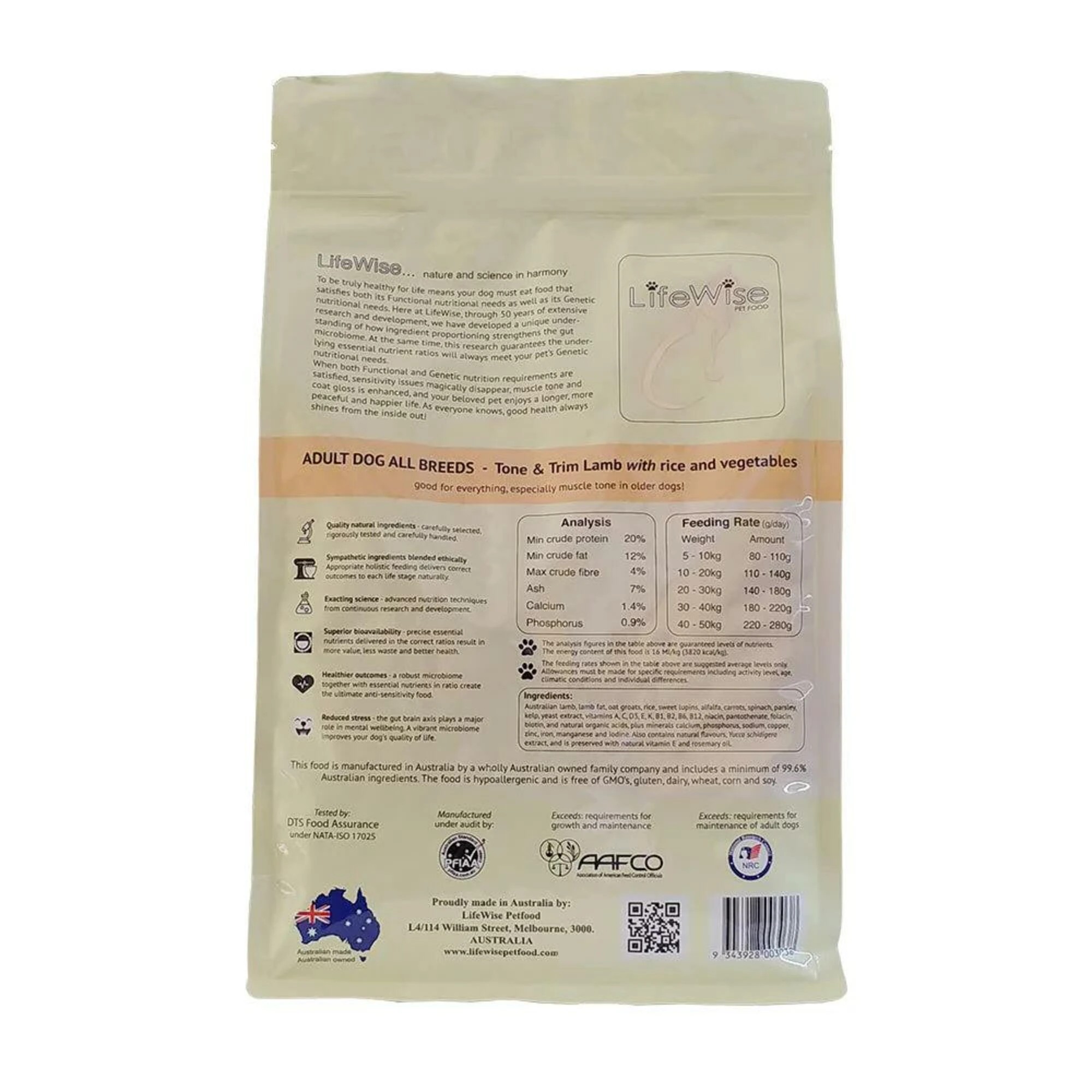 2 Lifewise Adult Dry Dog Food Tone & Trim Lamb w/ Oats & Vegetables 9kg, 2 of 2