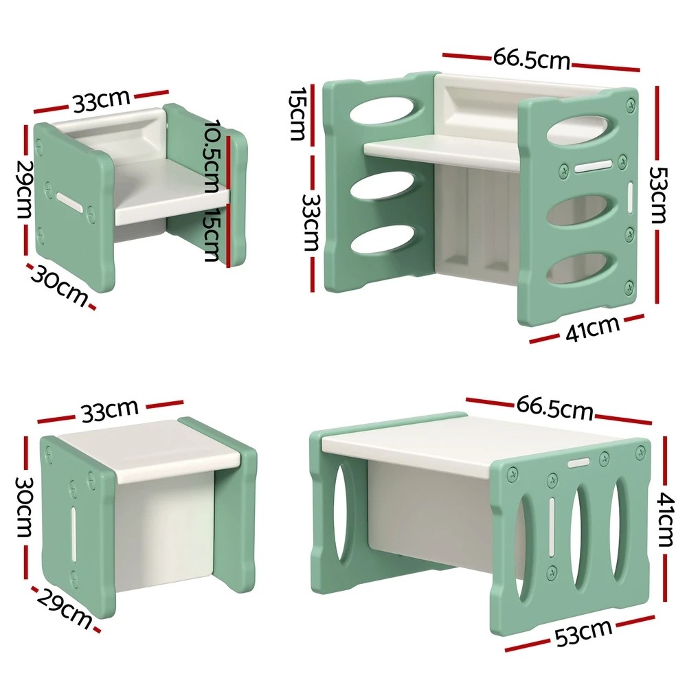 2 Keezi 3PCS Kids Table and Chairs Set HDPE - Green, 2 of 3