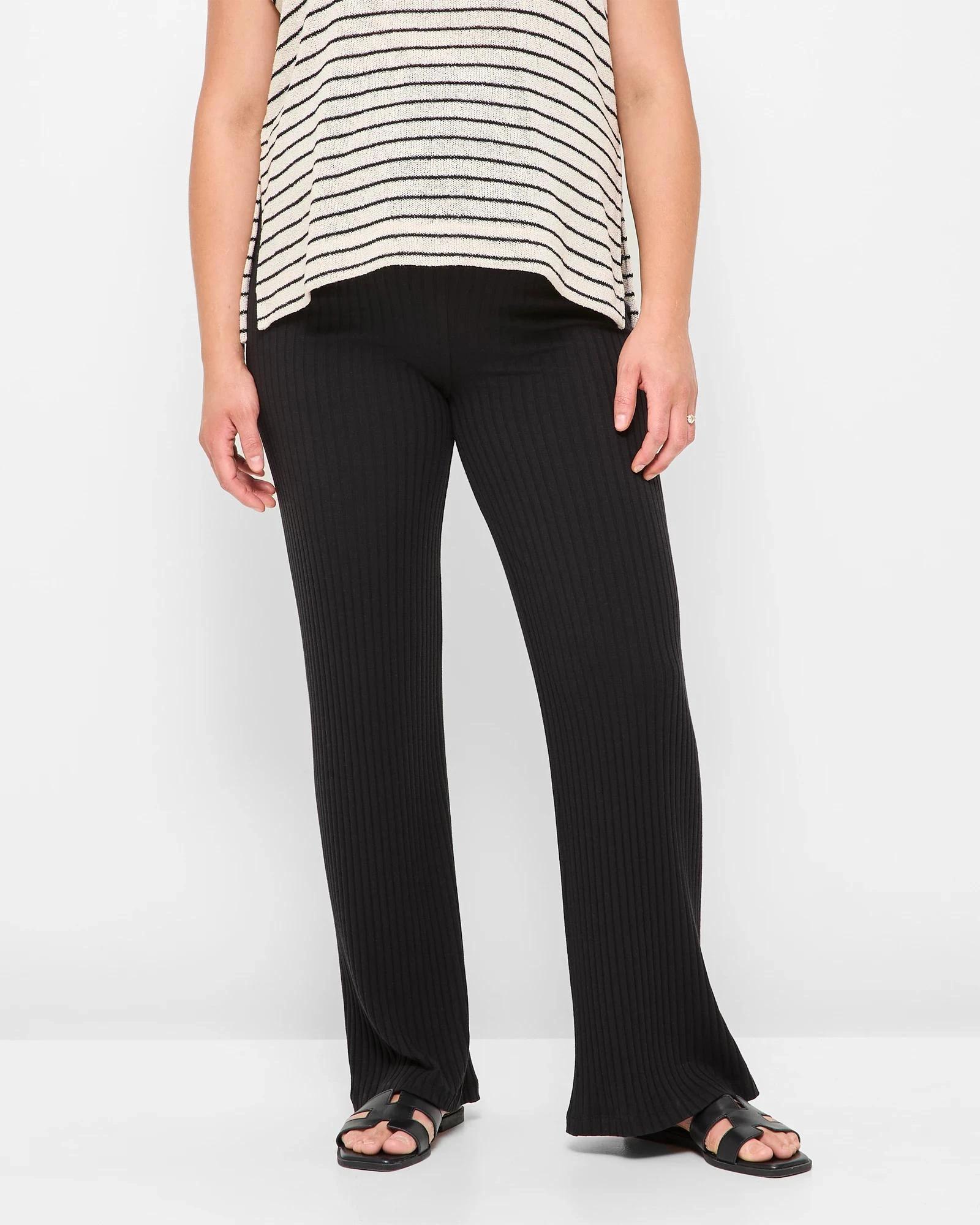 2 Target Maternity Over The Belly Rib Knit Lounge Pants BLACK, 2 of 5