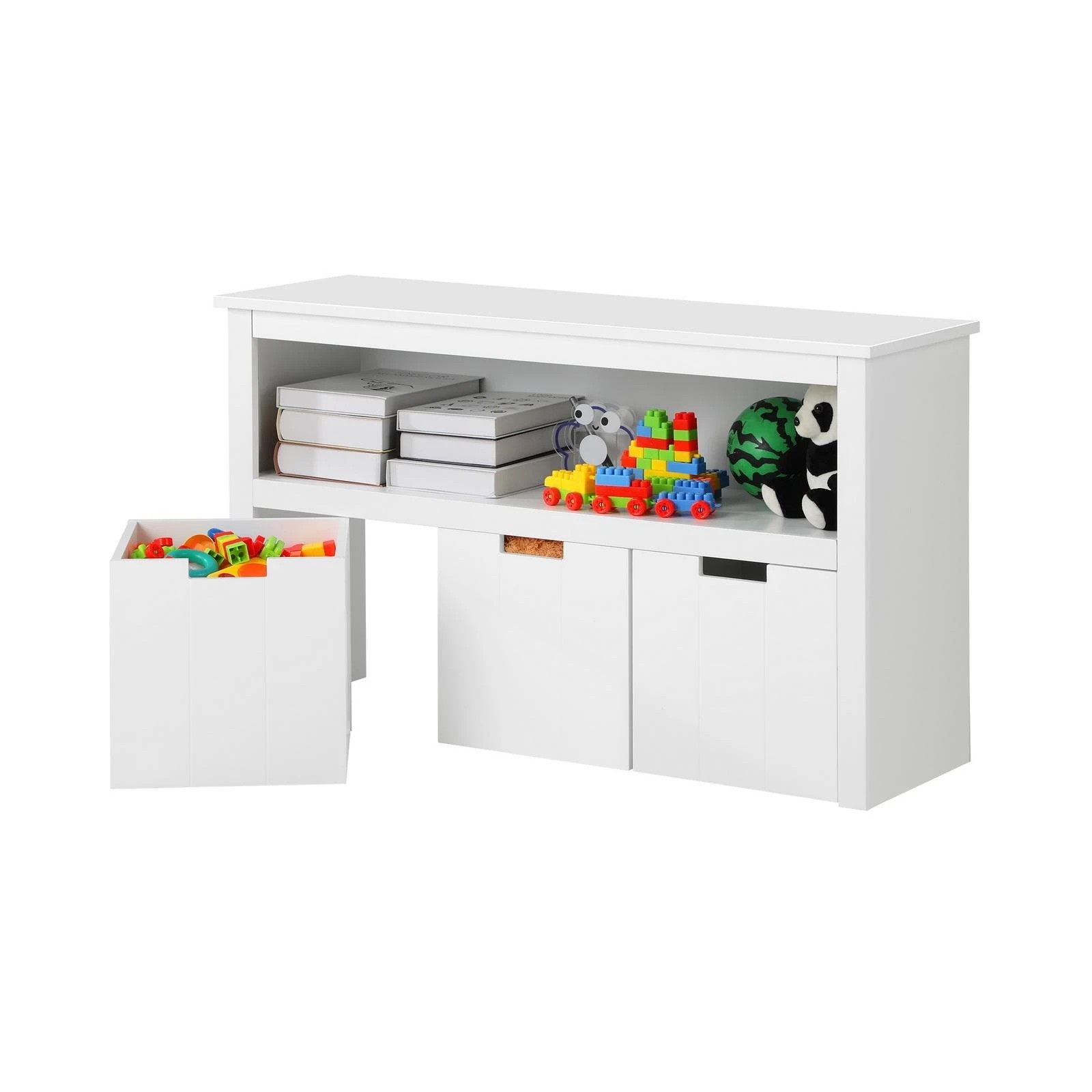 5 Oikiture Wooden Kids Toy Storage Cabinet Bookshelf With Portable Storage Box
 - White, 5 of 10