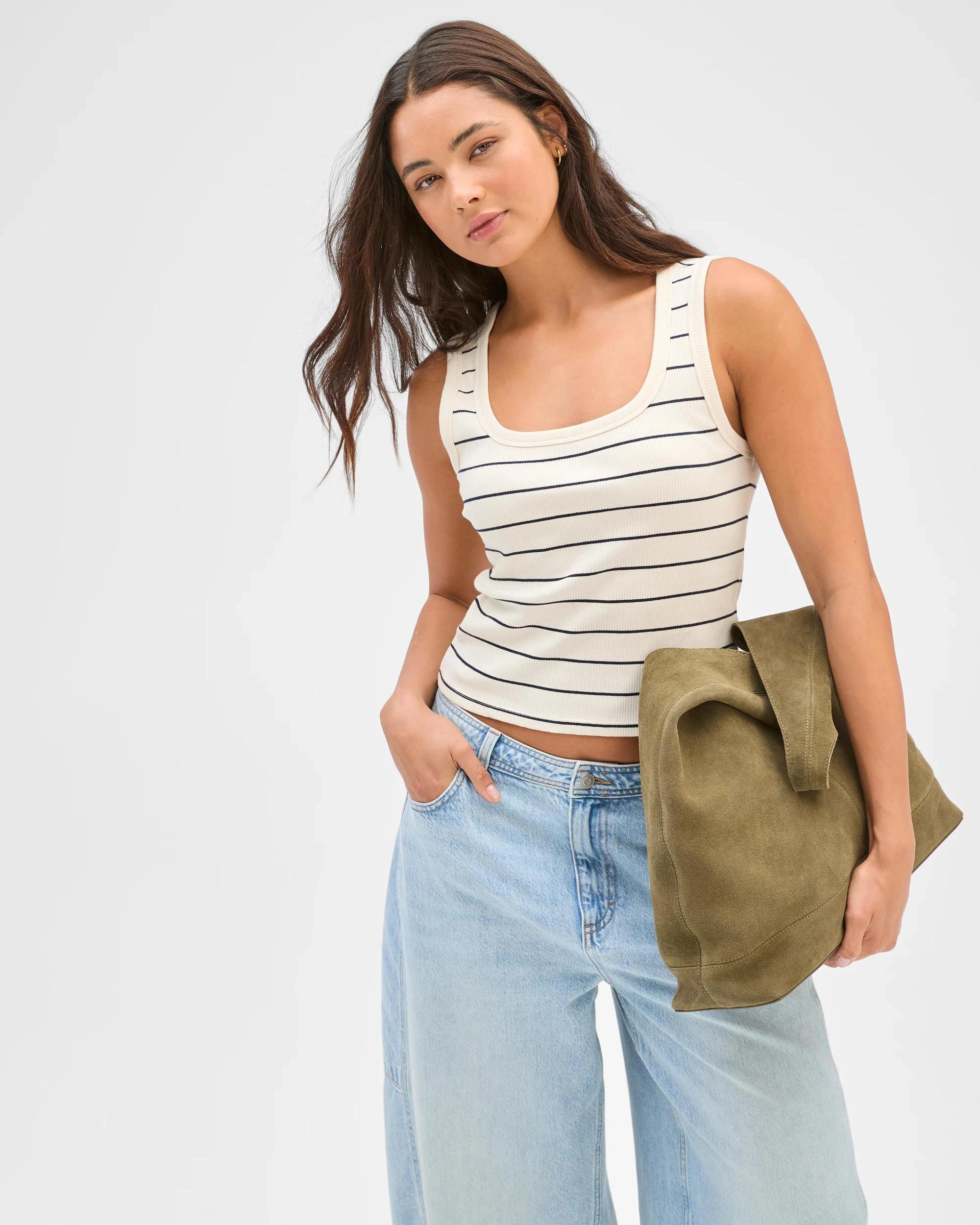 1 Target Woman Lily Loves Australian Cotton Ribbed Scoop Neck Tank Top BIRCH STRIPE, 1 of 7